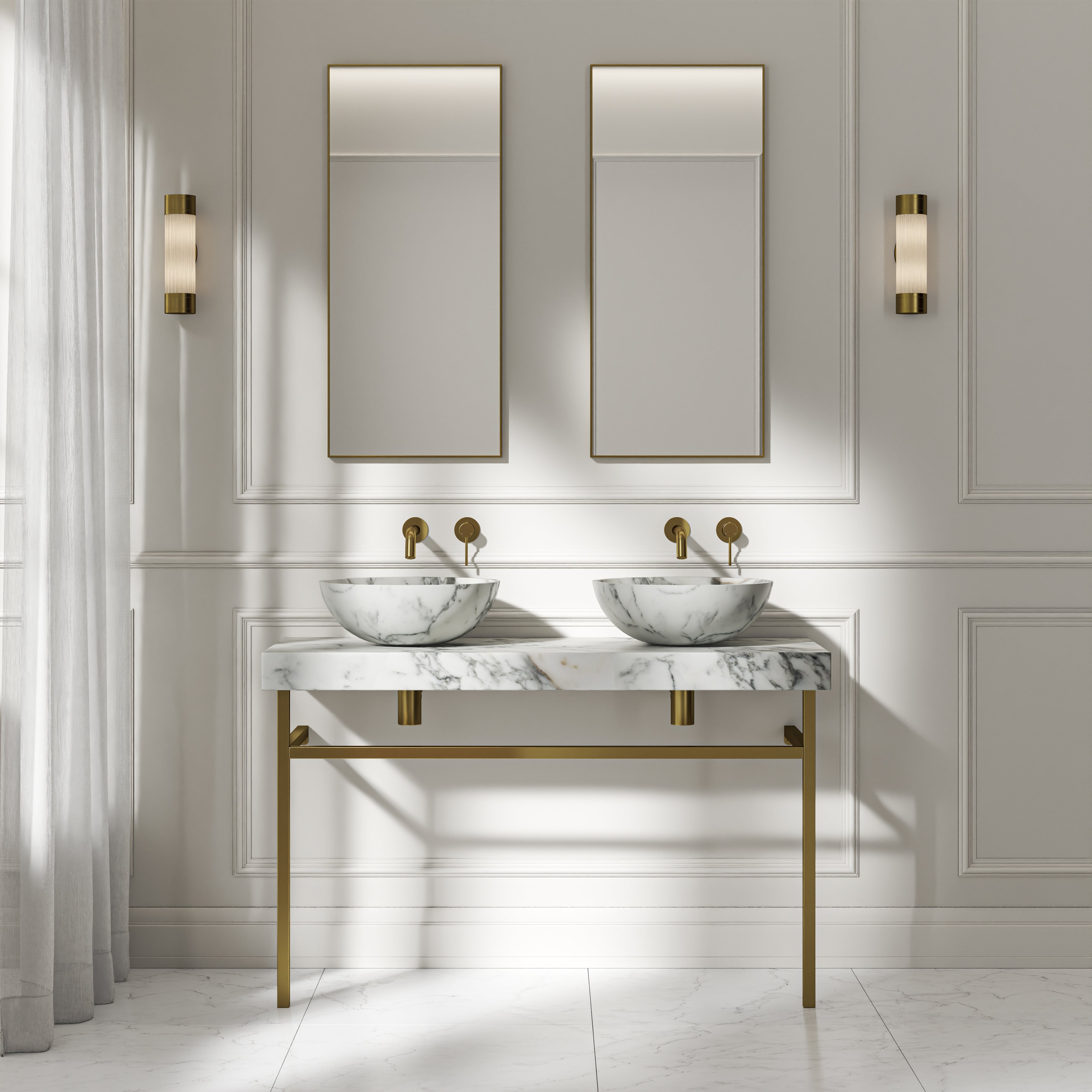 Capola Arabescato Marble Countertop Brushed Gold Vanity Unit 1200mm