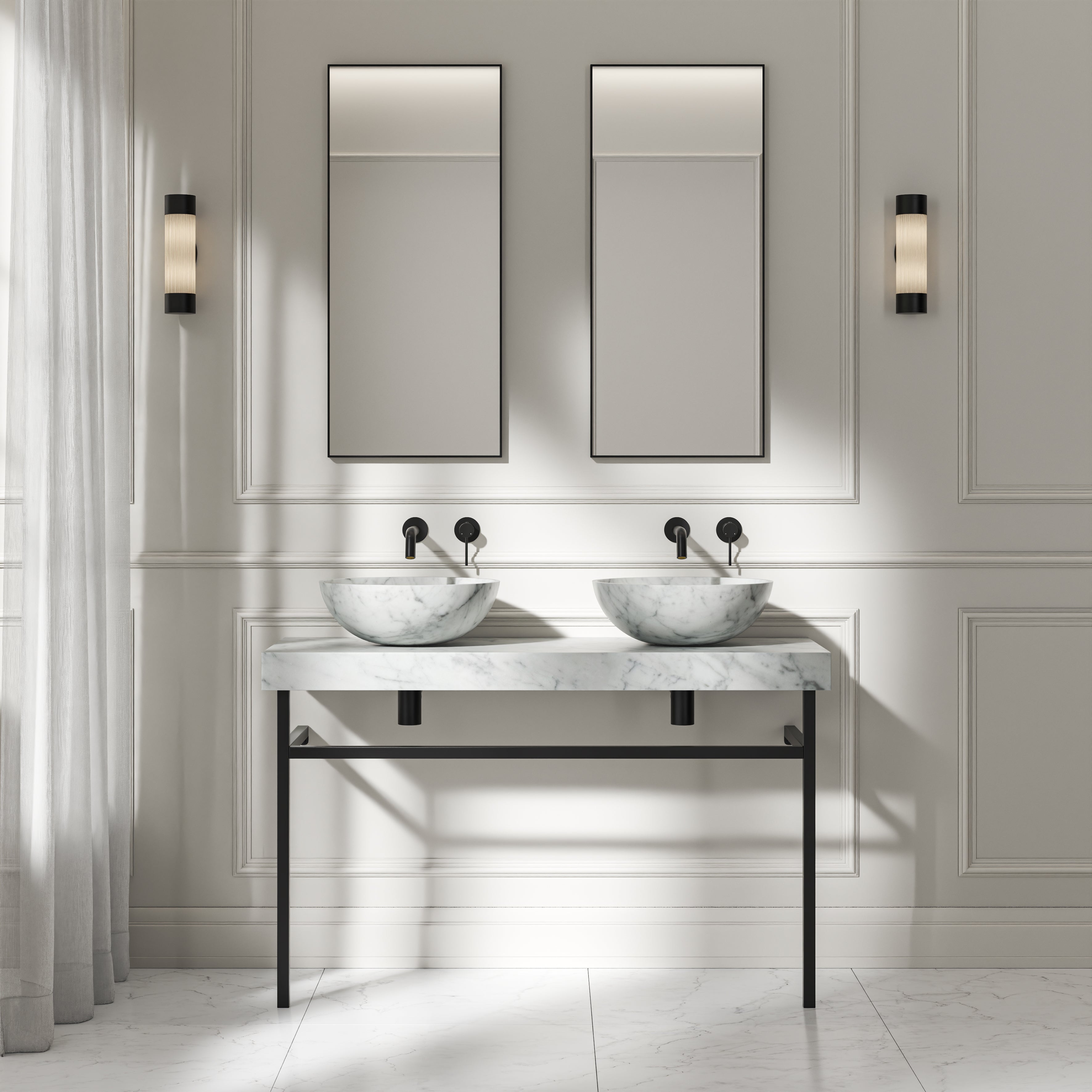 Capola Carrara Marble Countertop Matte Black Vanity Unit 1200mm