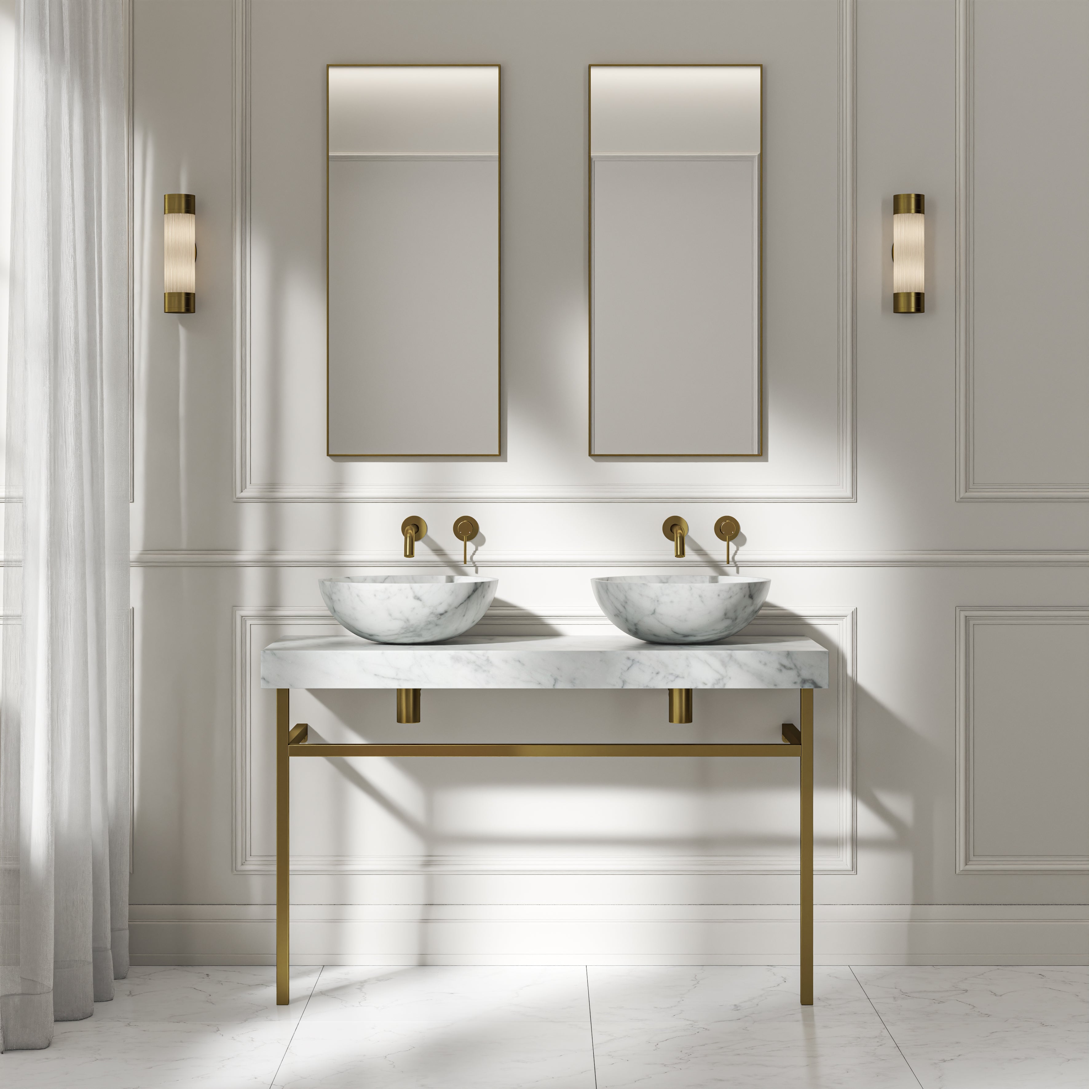 Capola Carrara Marble Countertop Brushed Gold Vanity Unit 1200mm