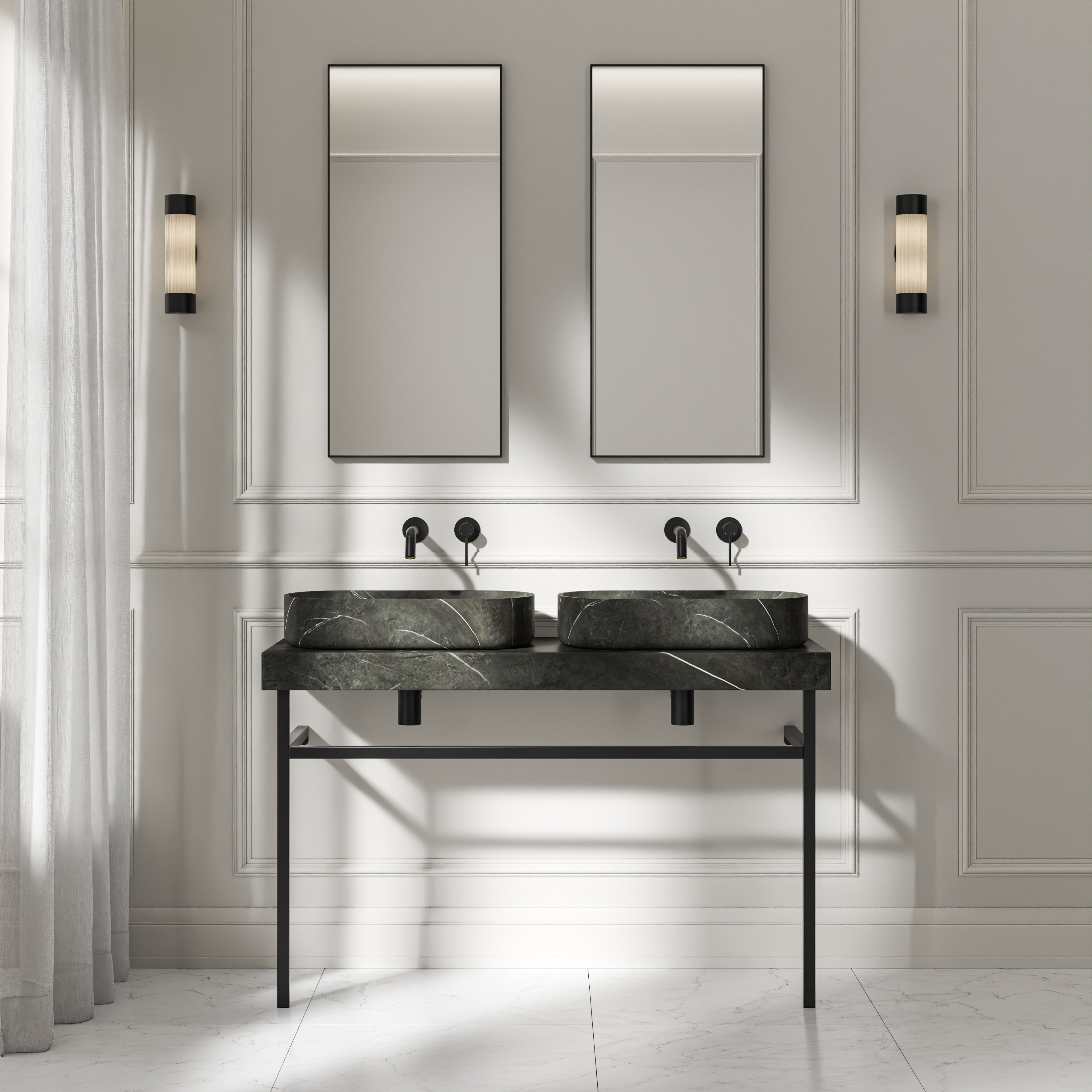Capola Pietra Grey Marble Countertop Matte Black Vanity Unit 1200mm