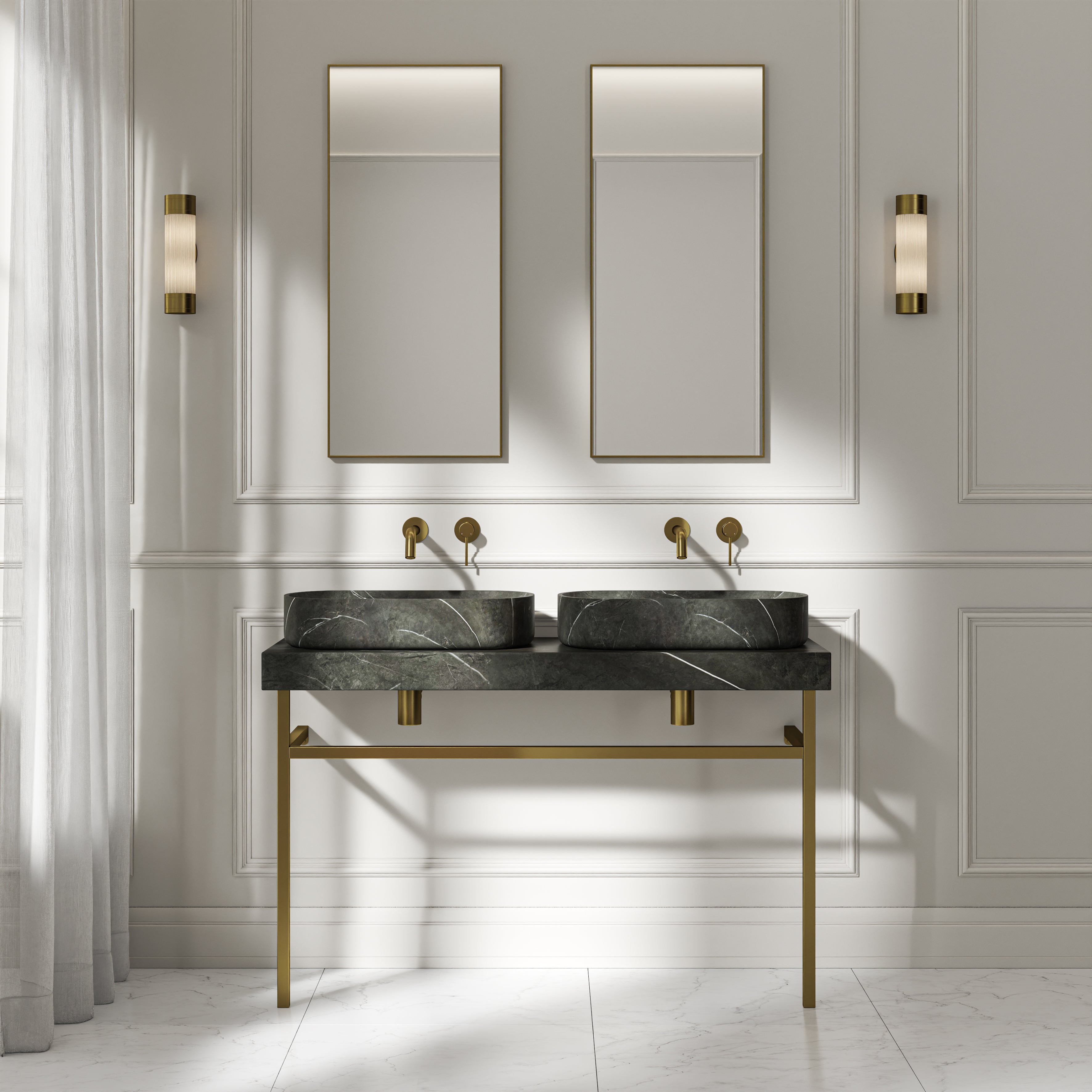 Capola Pietra Grey Marble Countertop Brushed Gold Vanity Unit 1200mm