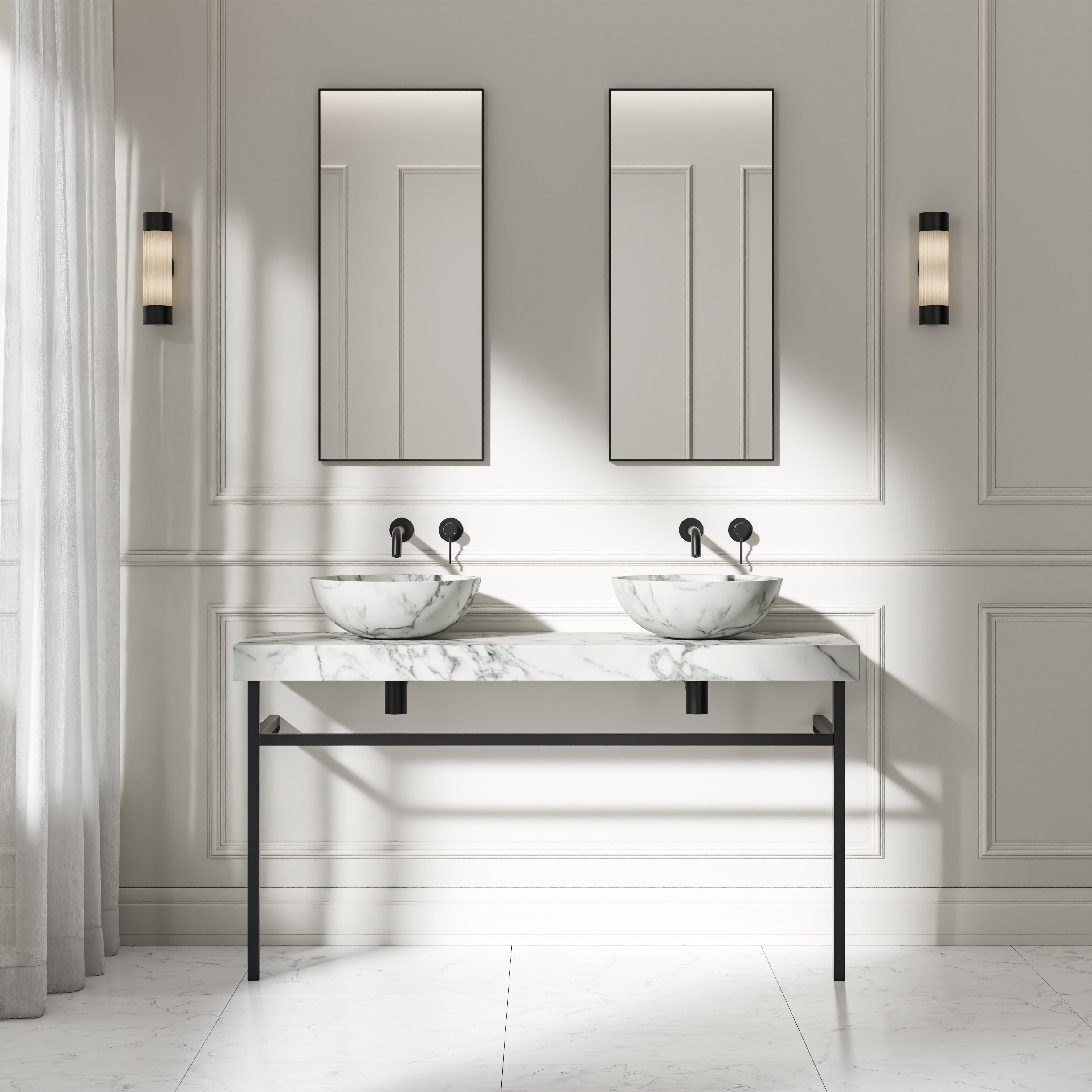 Capola Arabescato Marble Countertop Matte Black Vanity Unit 1400mm