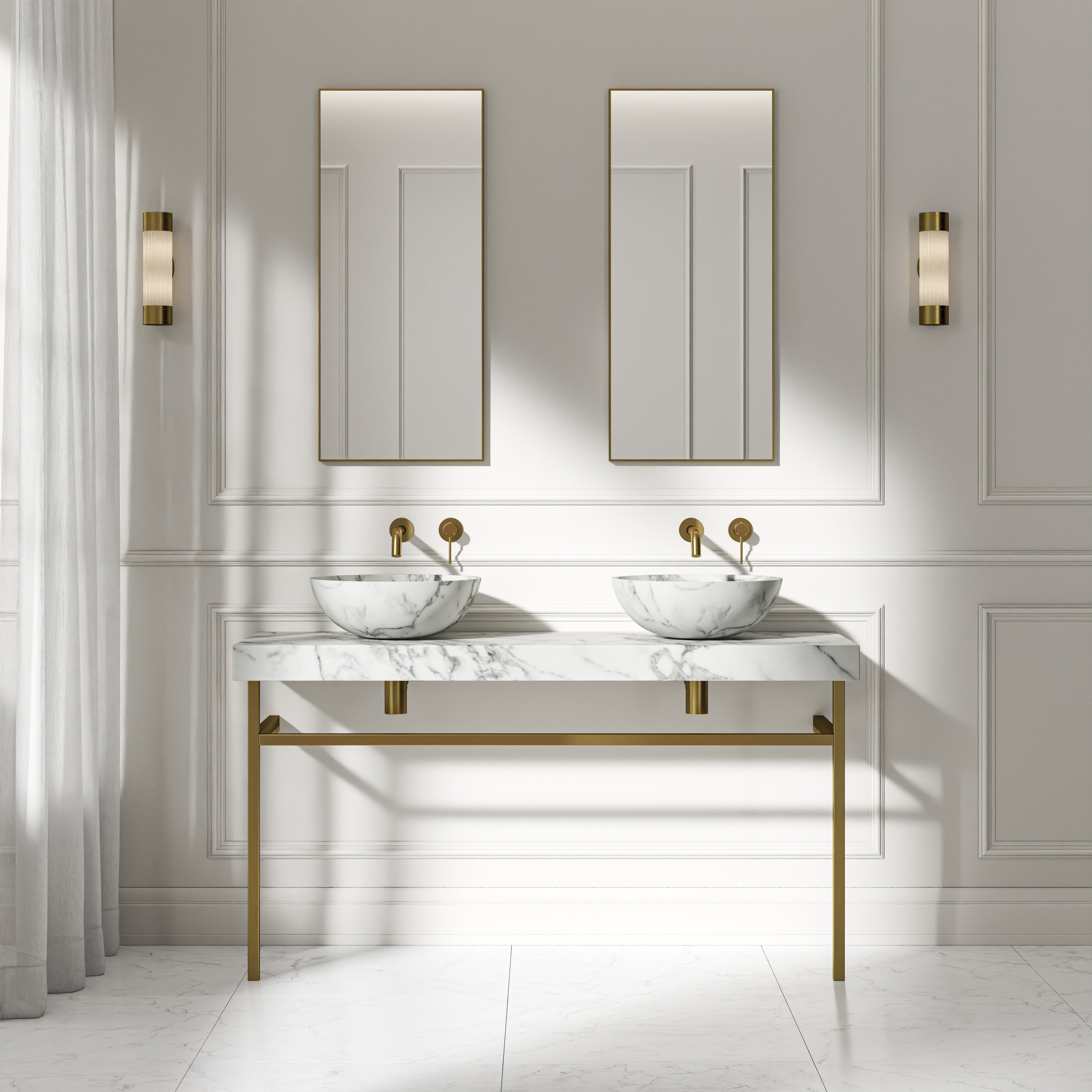 Capola Arabescato Marble Countertop Brushed Gold Vanity Unit 1400mm