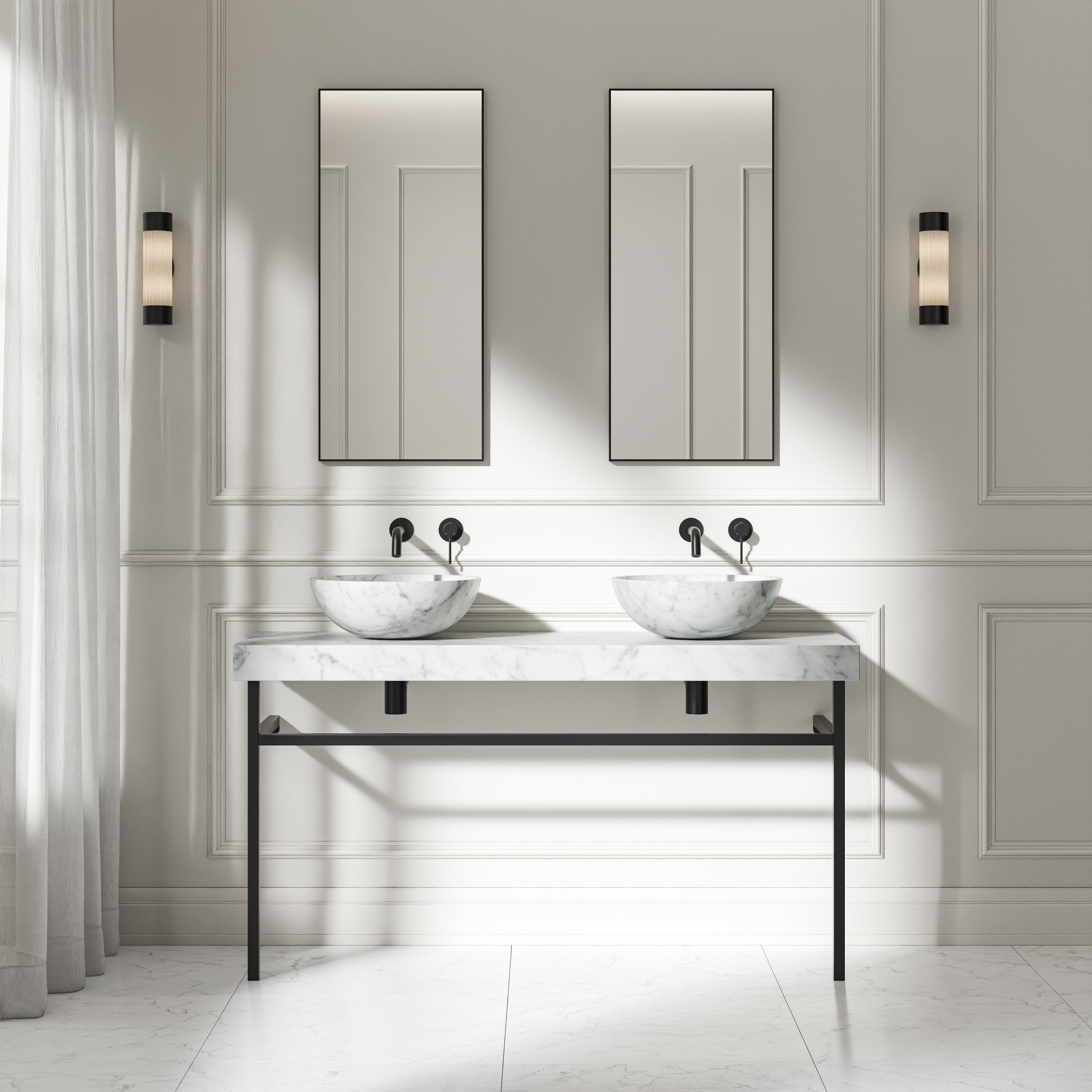 Capola Carrara Marble Countertop Matte Black Vanity Unit 1400mm