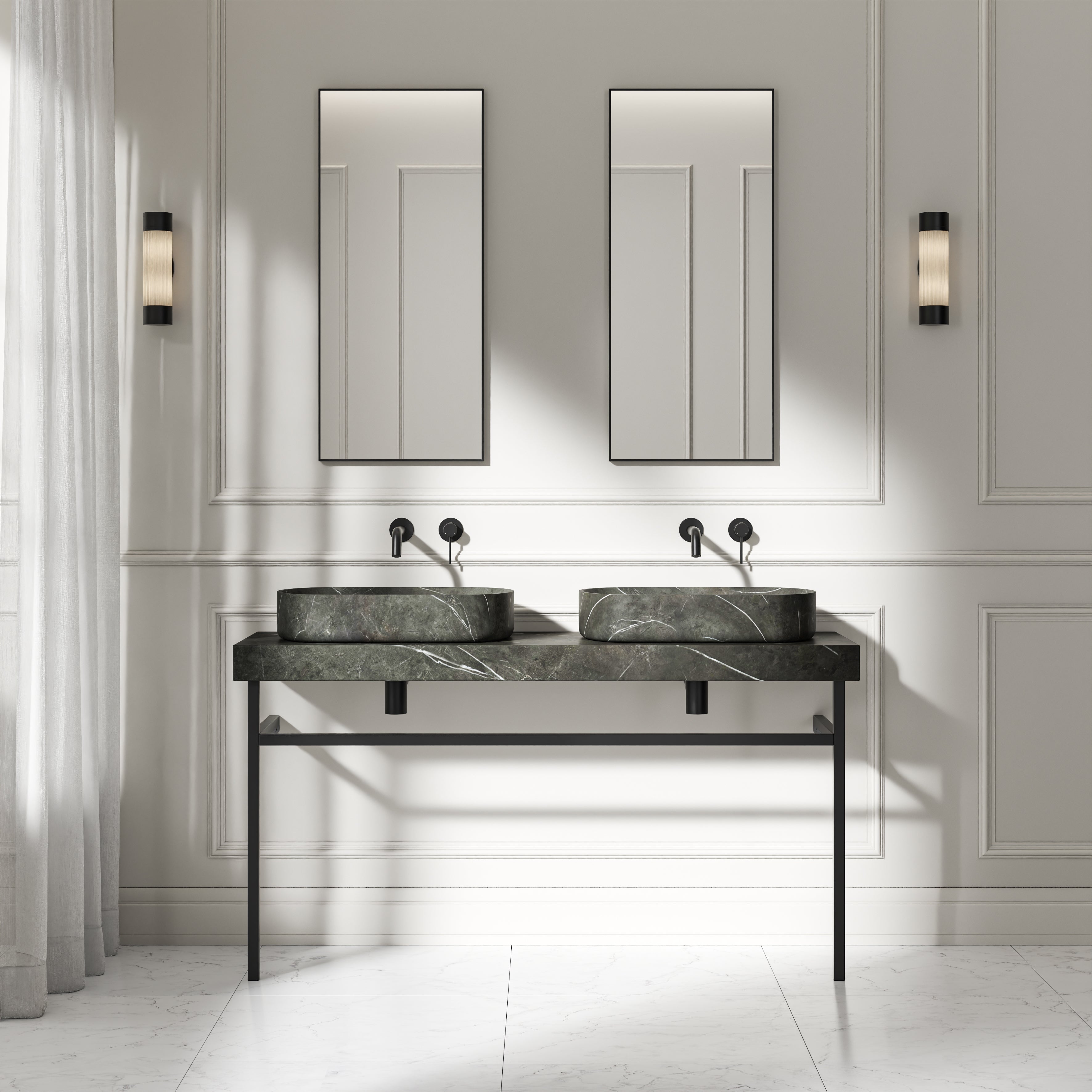 Capola Pietra Grey Marble Countertop Matte Black Vanity Unit 1400mm