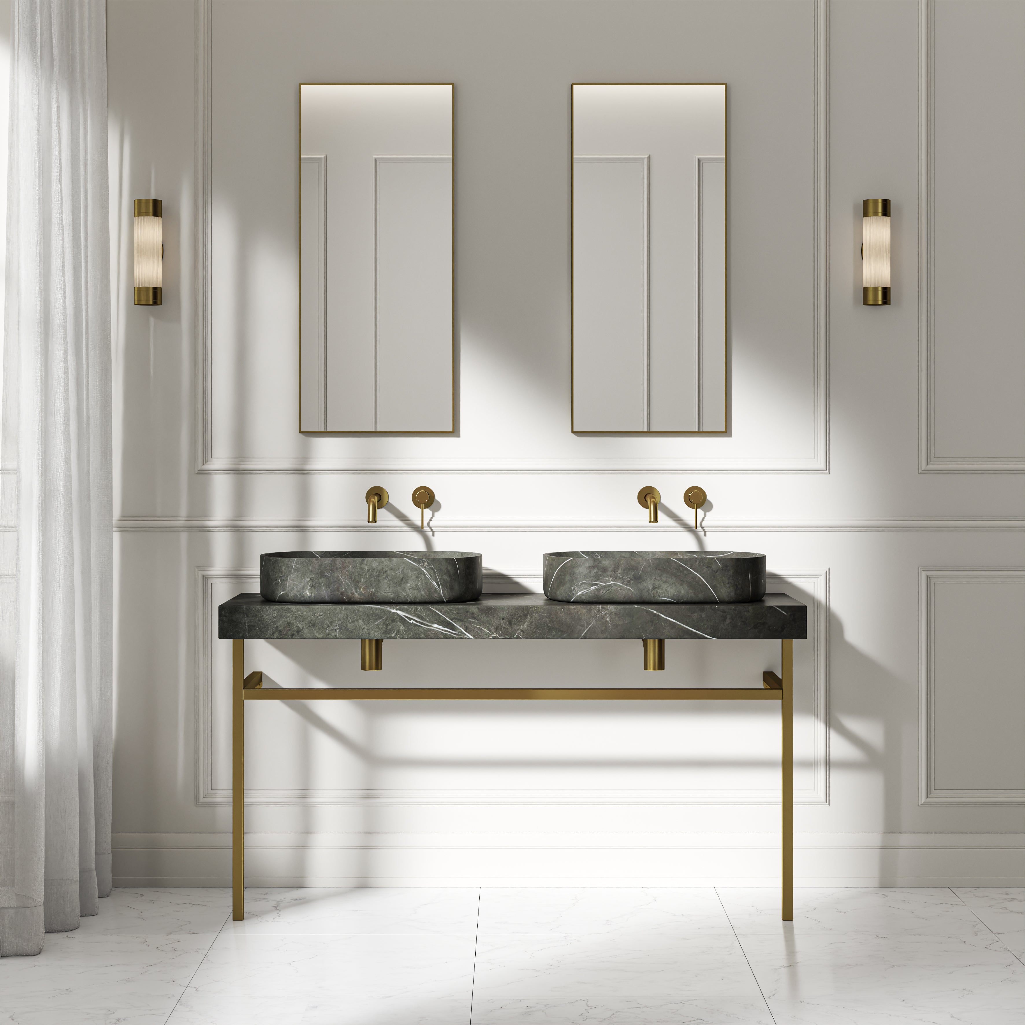 Capola Pietra Grey Marble Countertop Brushed Gold Vanity Unit 1400mm