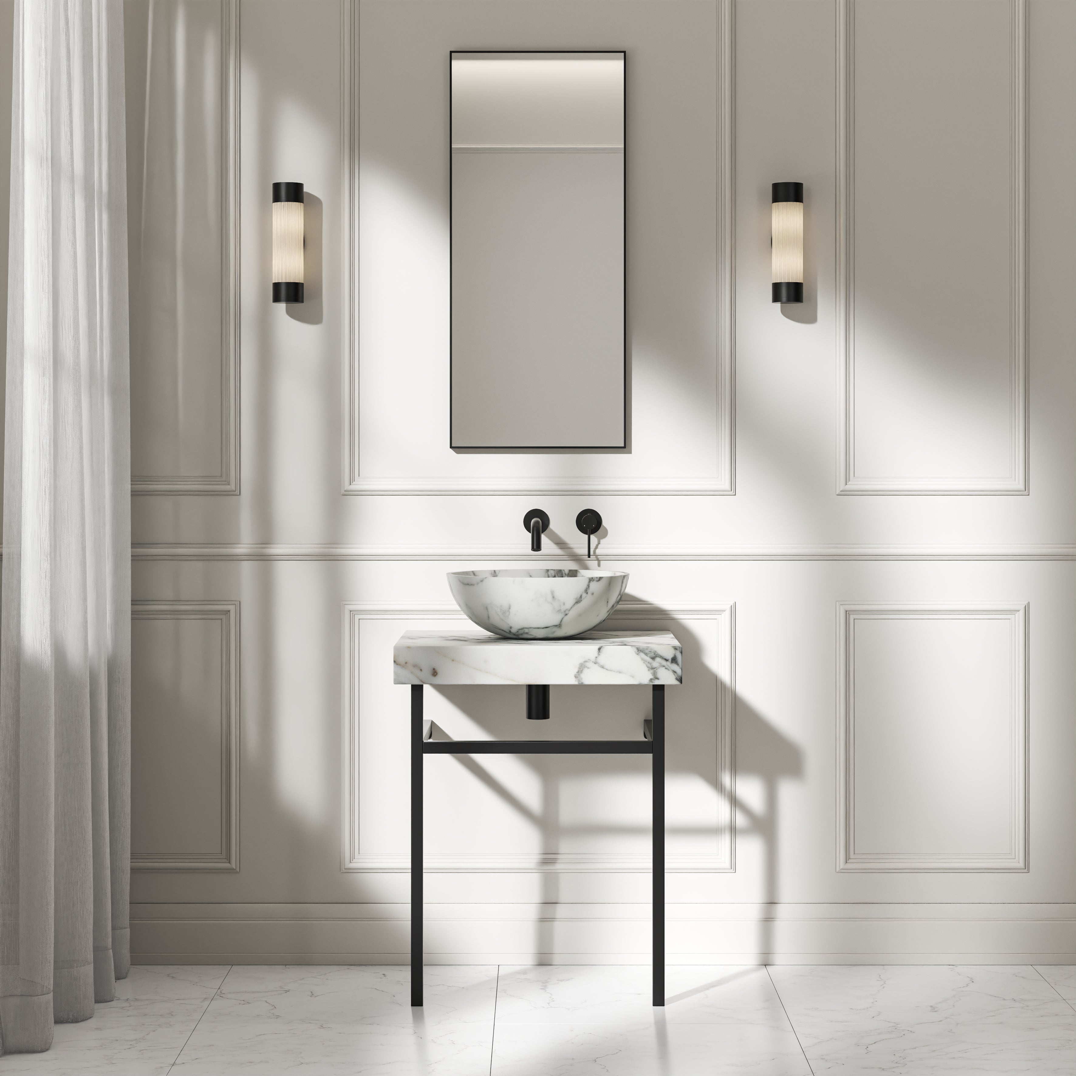 Capola Arabescato Marble Countertop Matte Black Vanity Unit 600mm