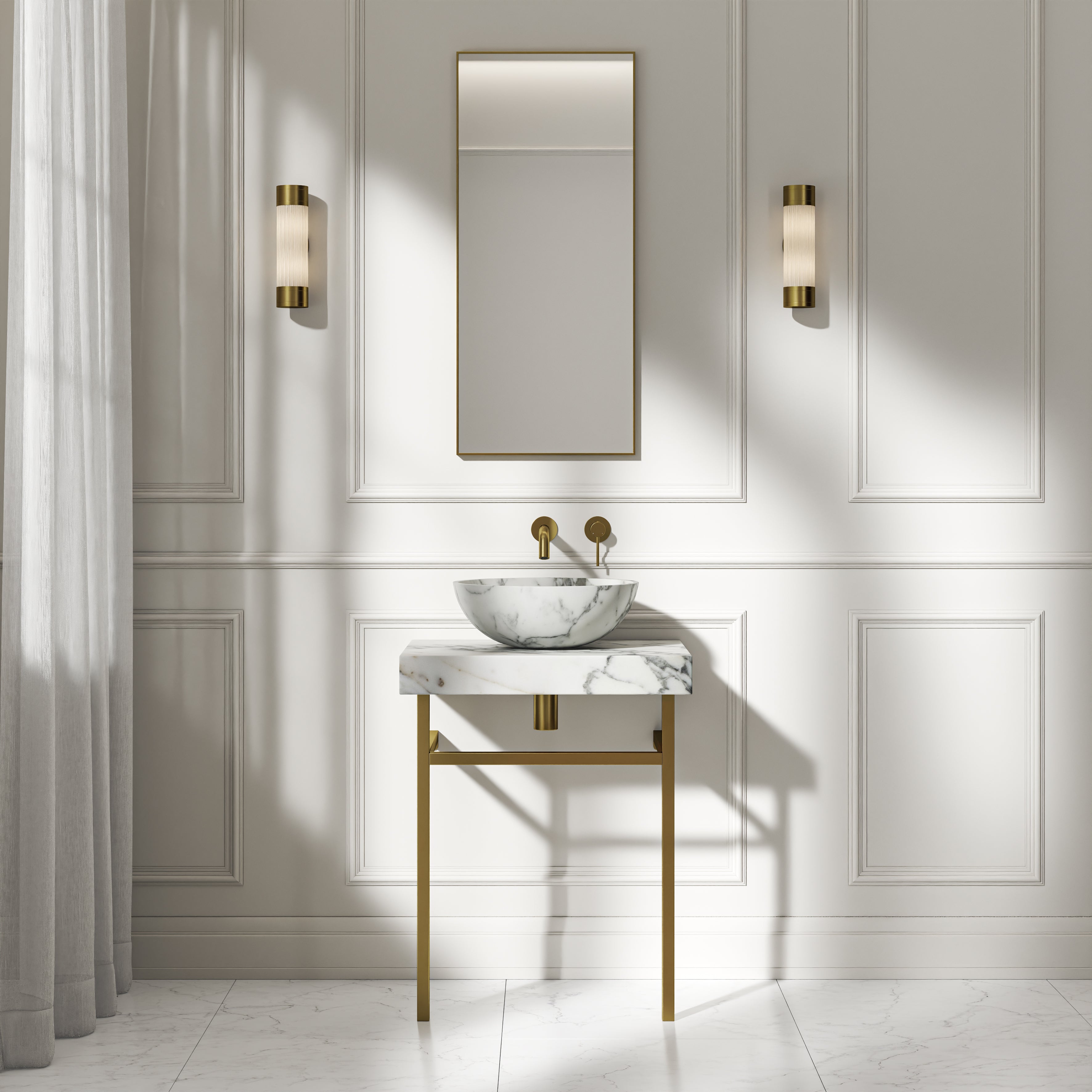 Capola Arabescato Marble Countertop Brushed Gold Vanity Unit 600mm