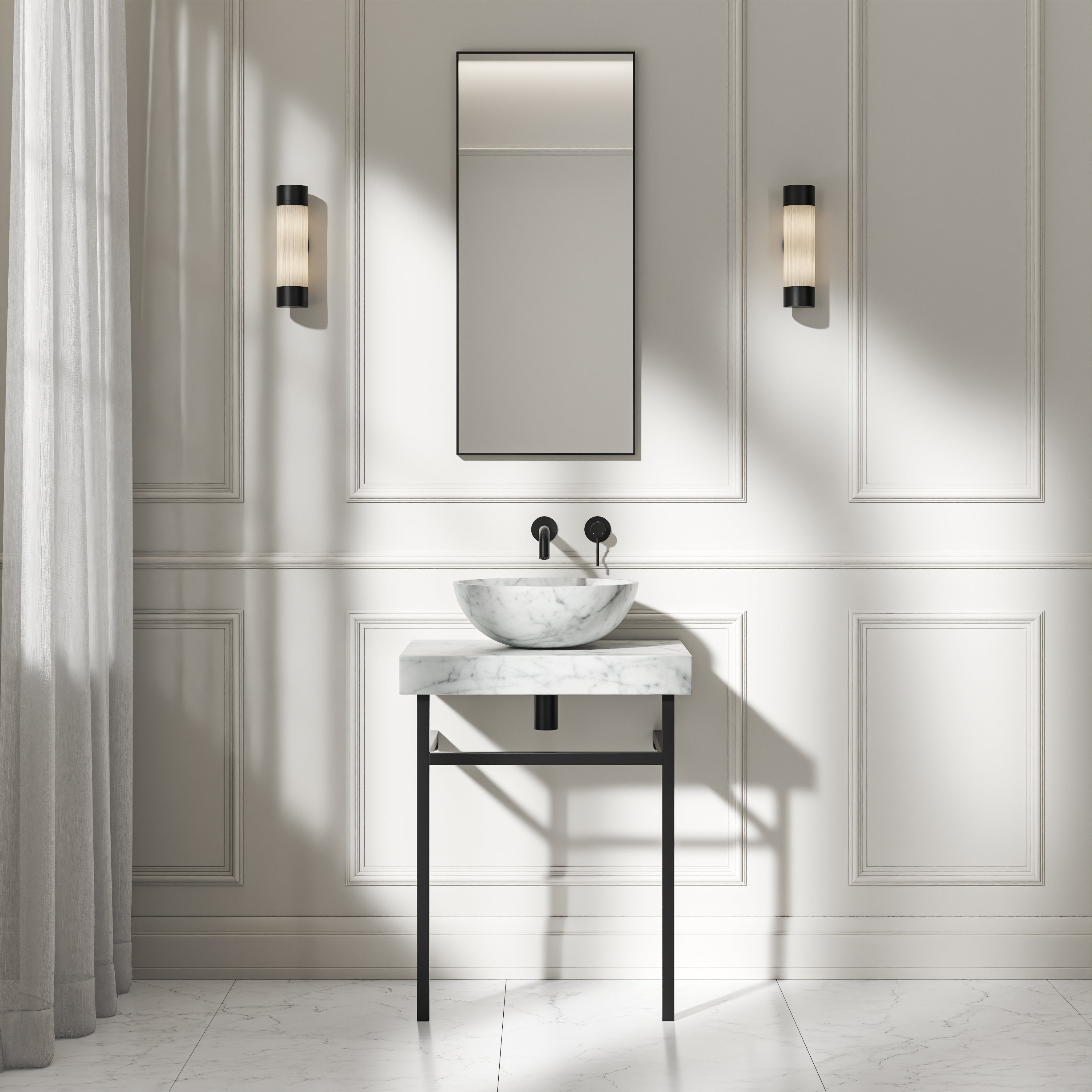 Capola Carrara Marble Countertop Matte Black Vanity Unit 600mm