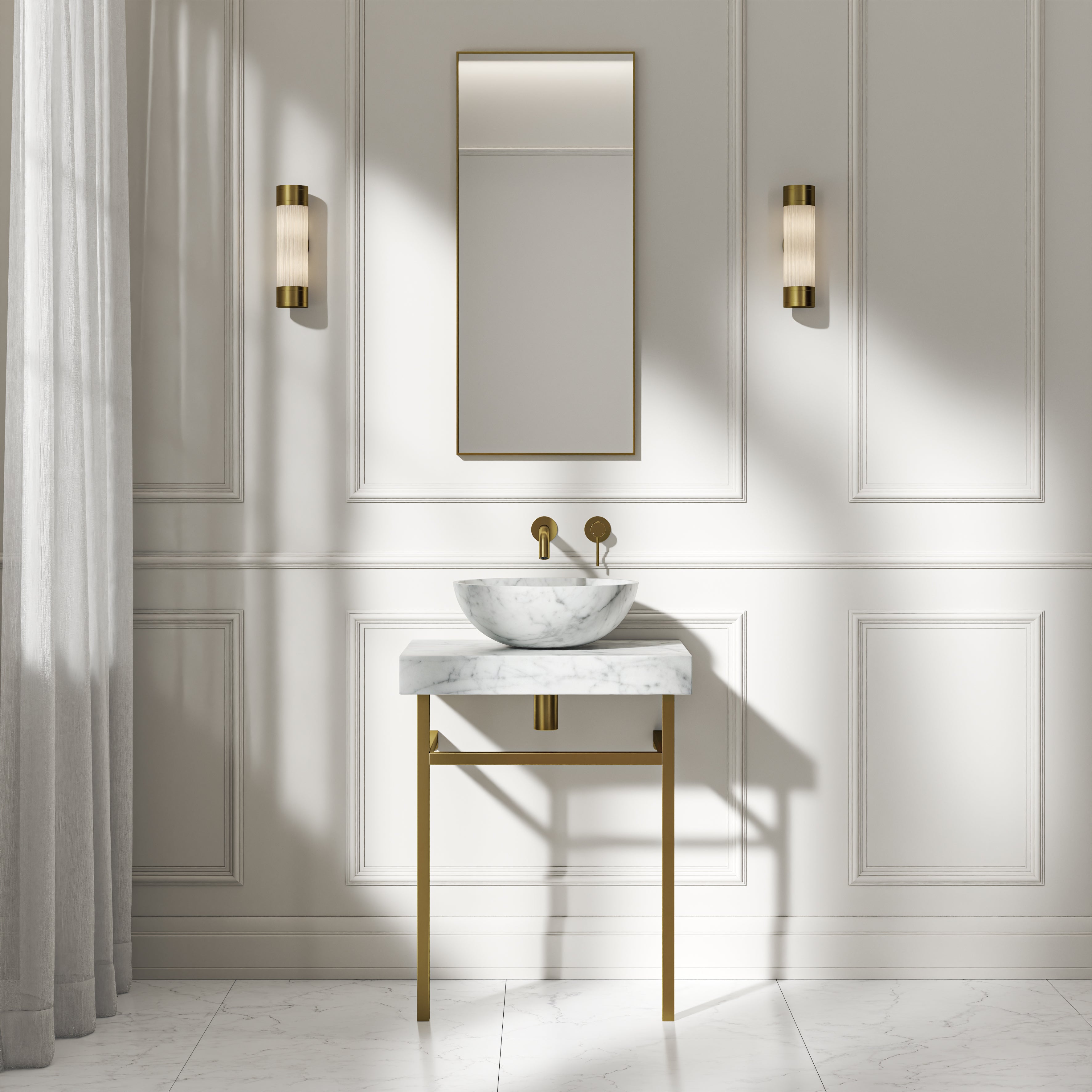 Capola Carrara Marble Countertop Brushed Gold Vanity Unit 600mm