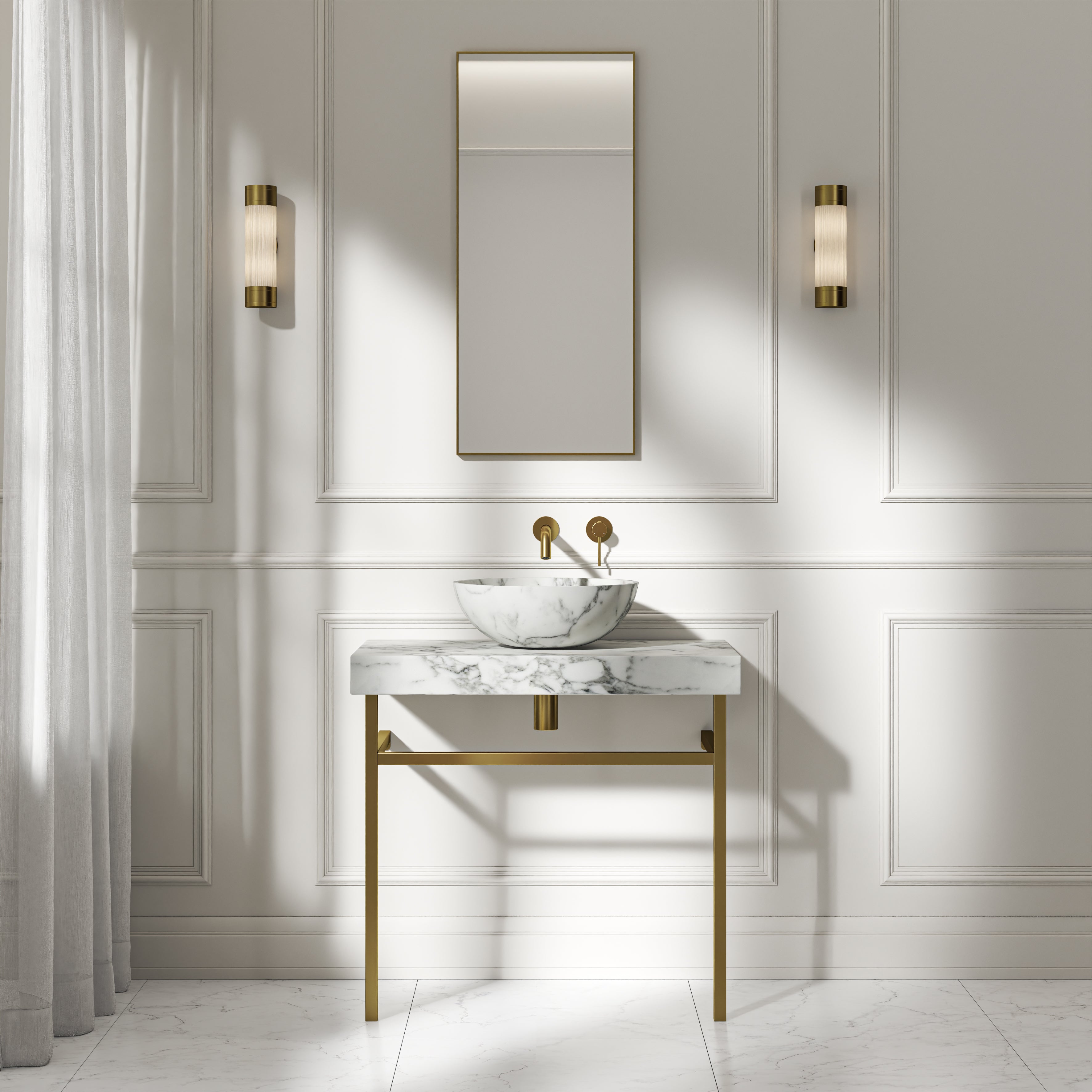Capola Arabescato Marble Countertop Brushed Gold Vanity Unit 800mm