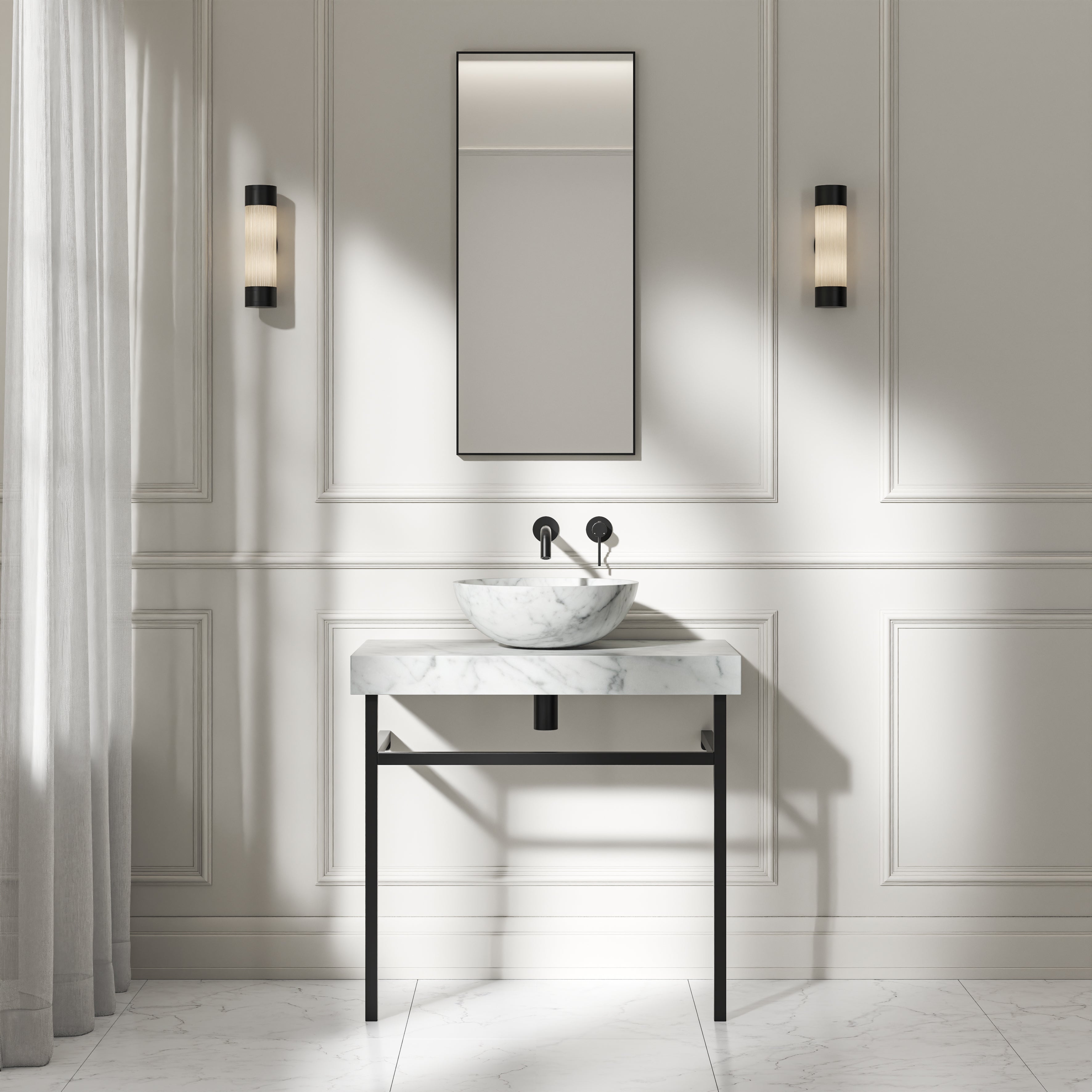 Capola Carrara Marble Countertop Matte Black Vanity Unit 800mm
