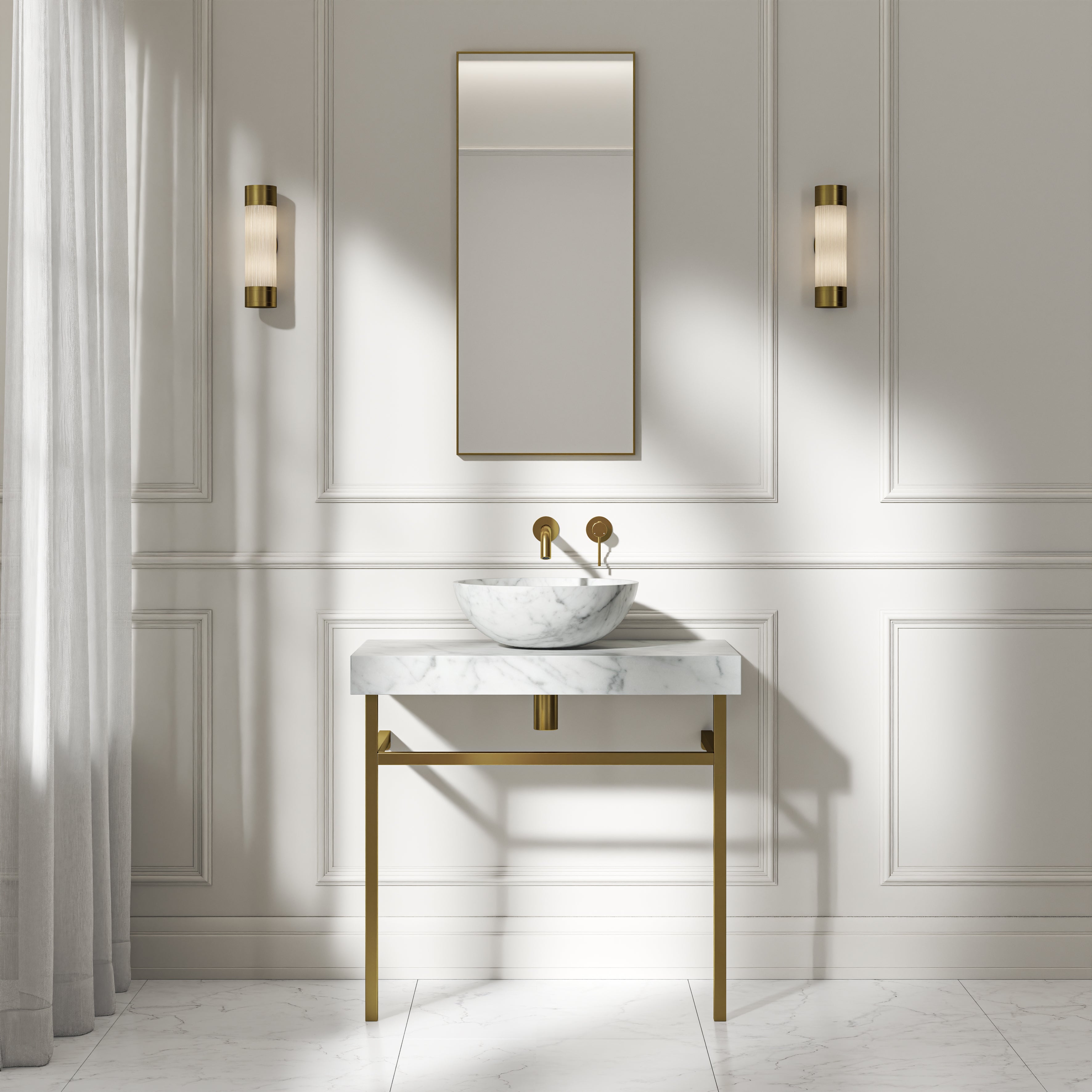 Capola Carrara Marble Countertop Brushed Gold Vanity Unit 800mm