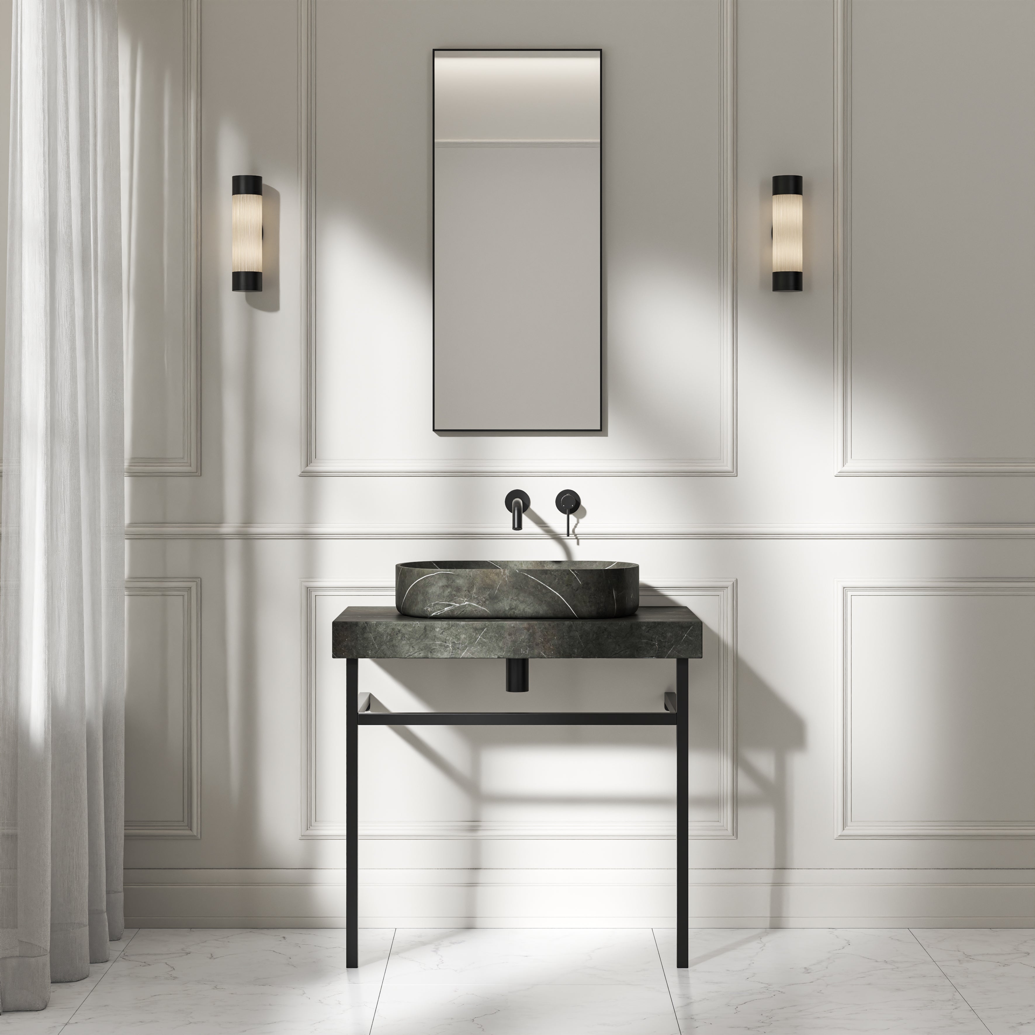 Capola Pietra Grey Marble Countertop Matte Black Vanity Unit 800mm