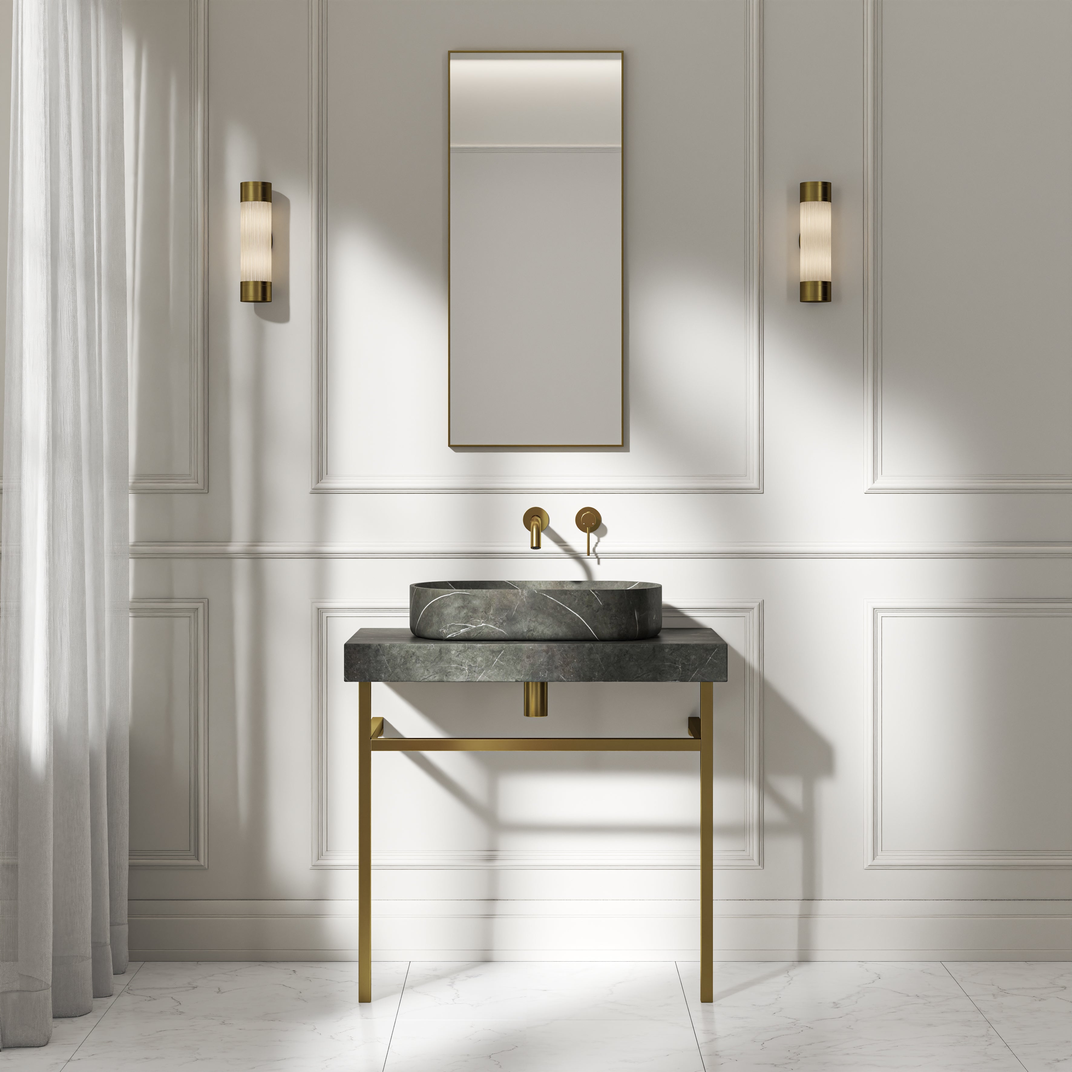 Capola Pietra Grey Marble Countertop Brushed Gold Vanity Unit 800mm