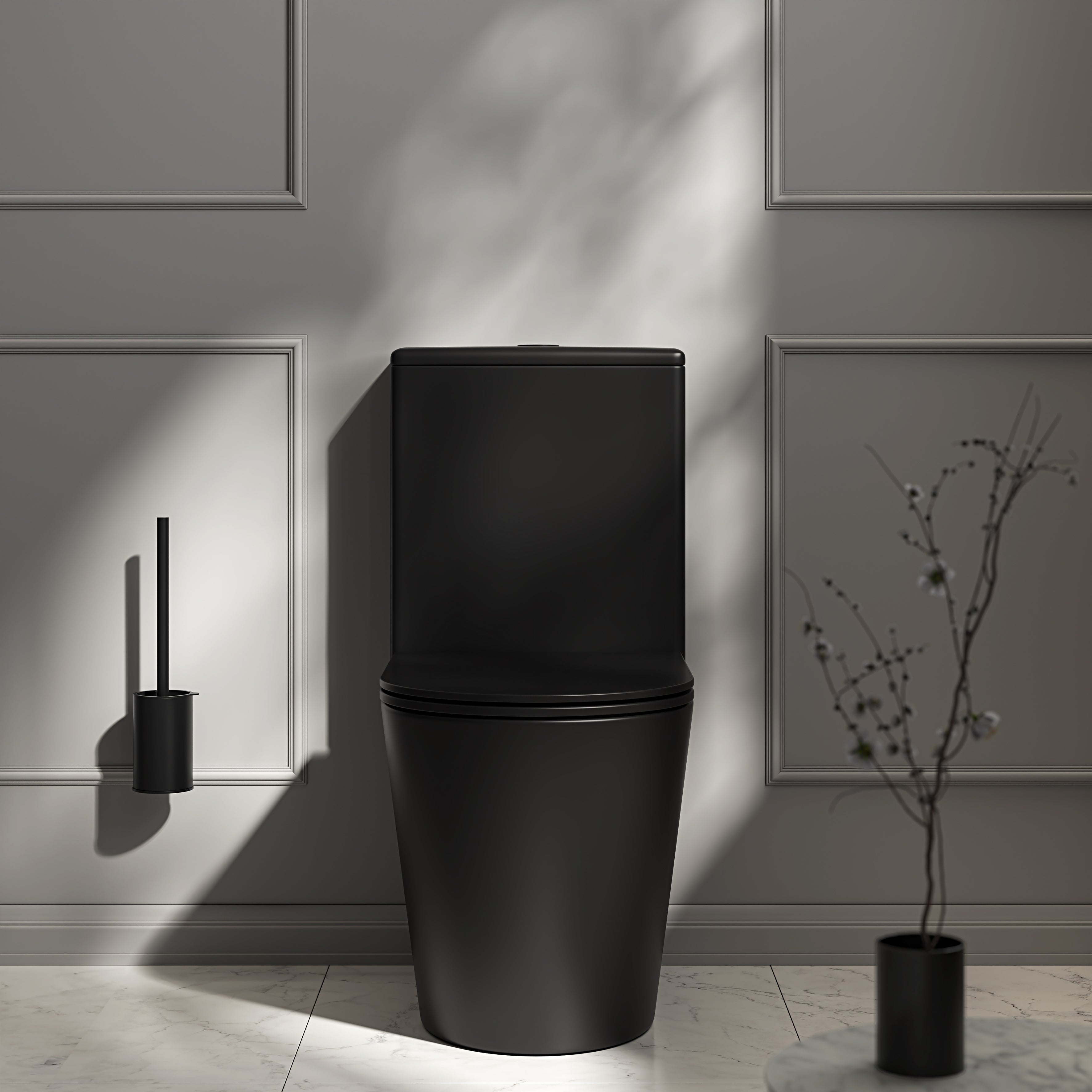 Nuvo Matte Black Close Coupled Toilet with Matte Black Push Button