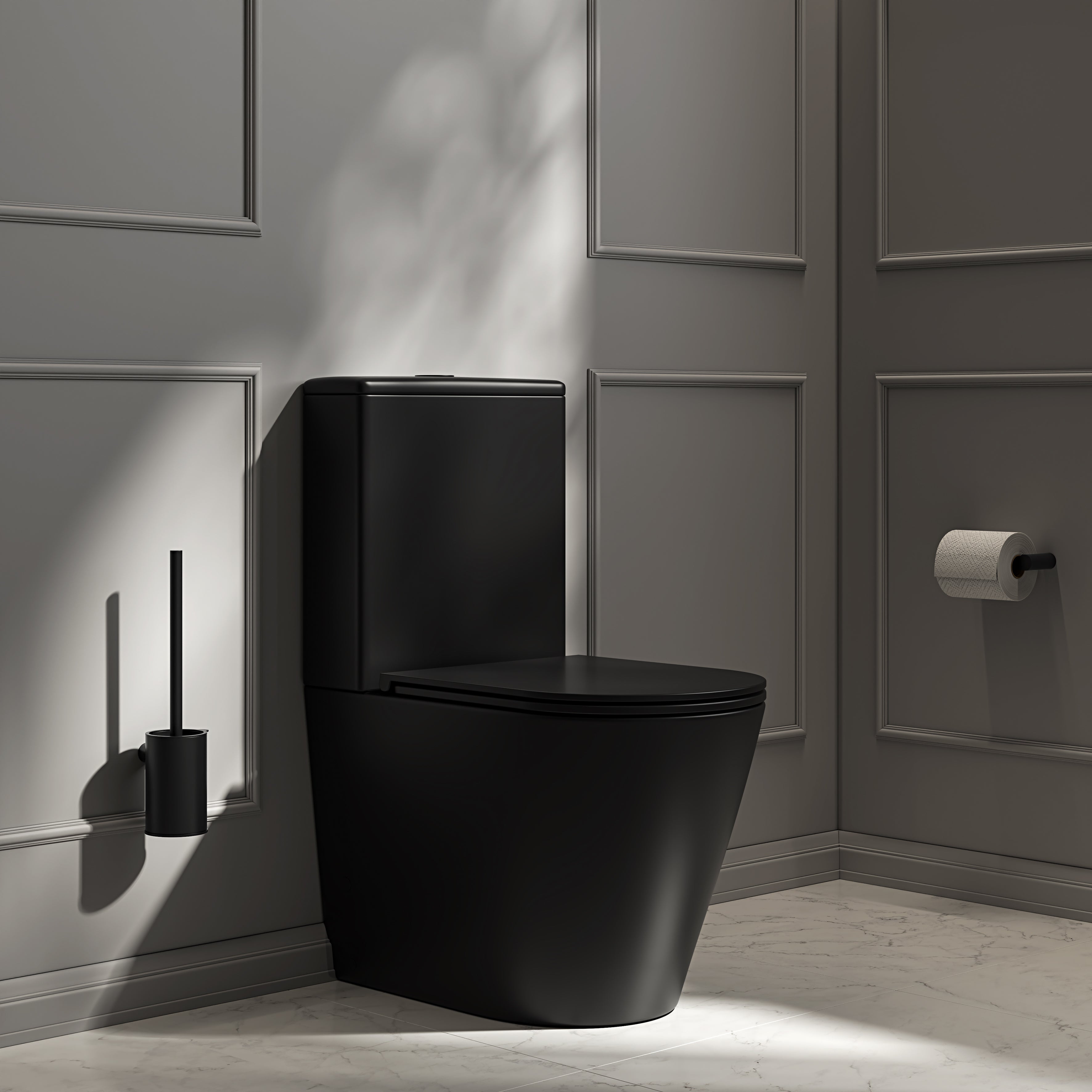 Nuvo Matte Black Close Coupled Toilet with Matte Black Push Button