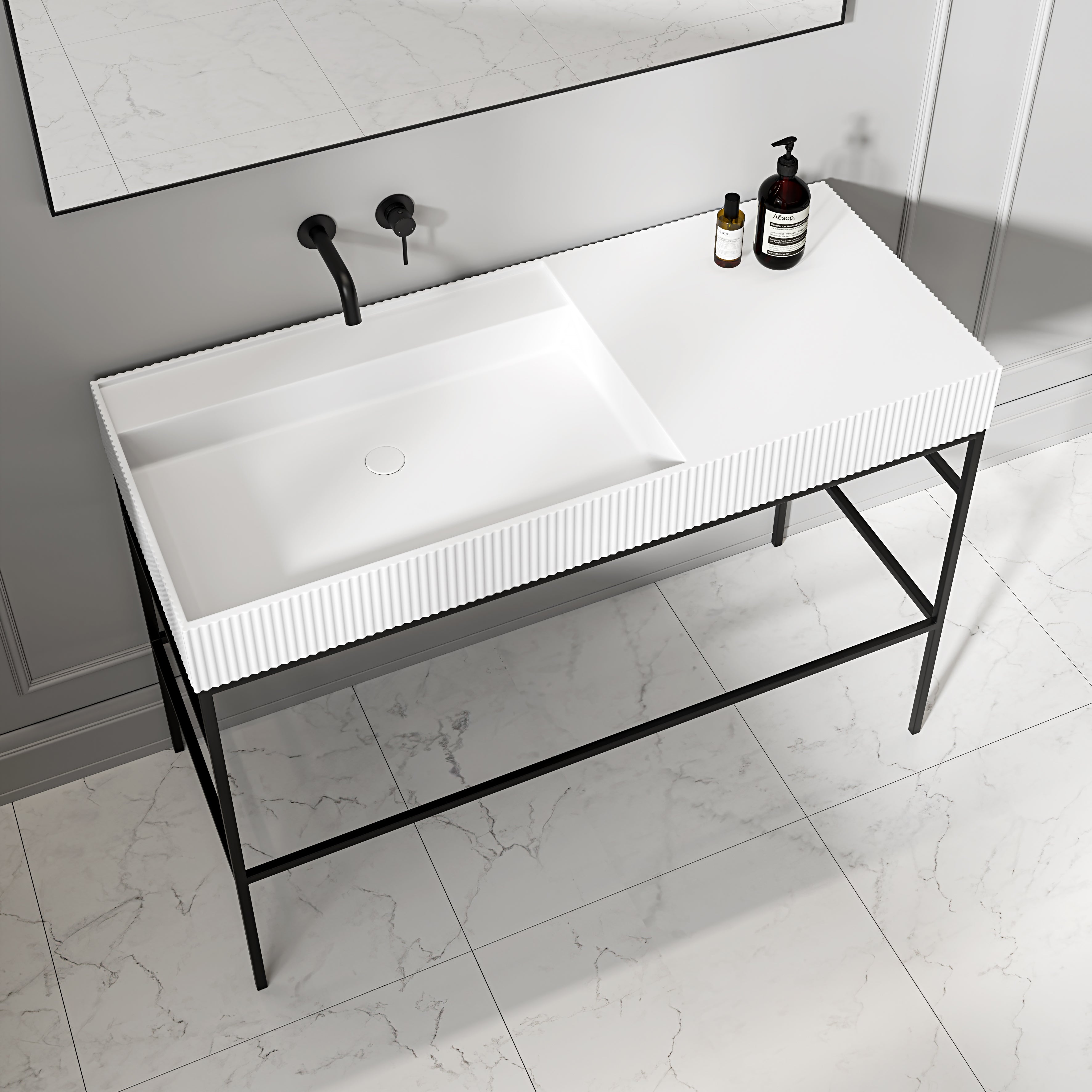 Conrad Freestanding Matte White Vanity Unit with Stone Basin 1200mm