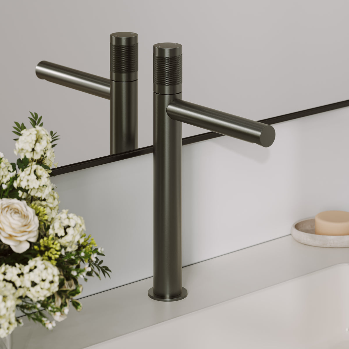 Alder Monobloc Brushed Gunmetal Basin Tall Mixer Tap