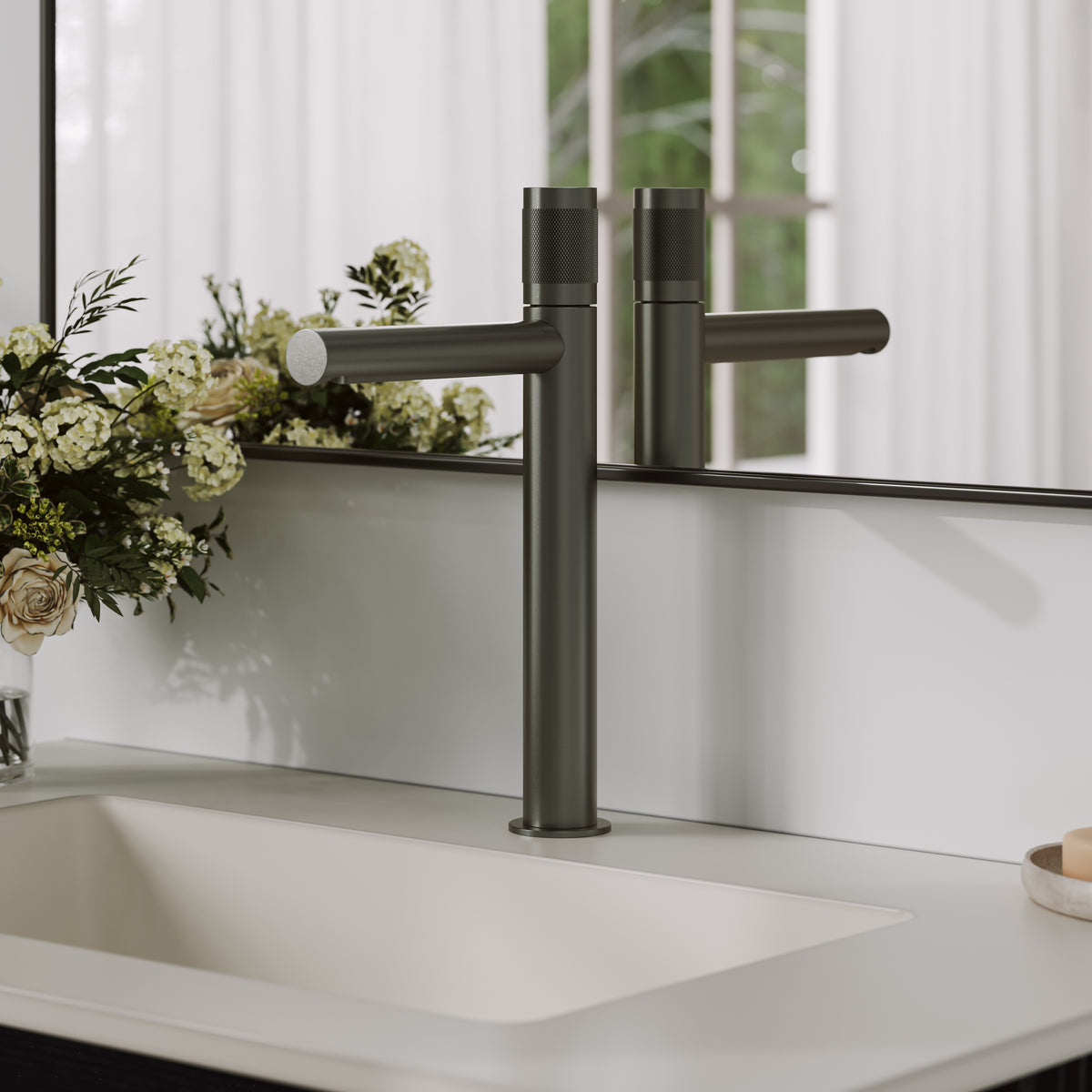 Alder Monobloc Brushed Gunmetal Basin Tall Mixer Tap