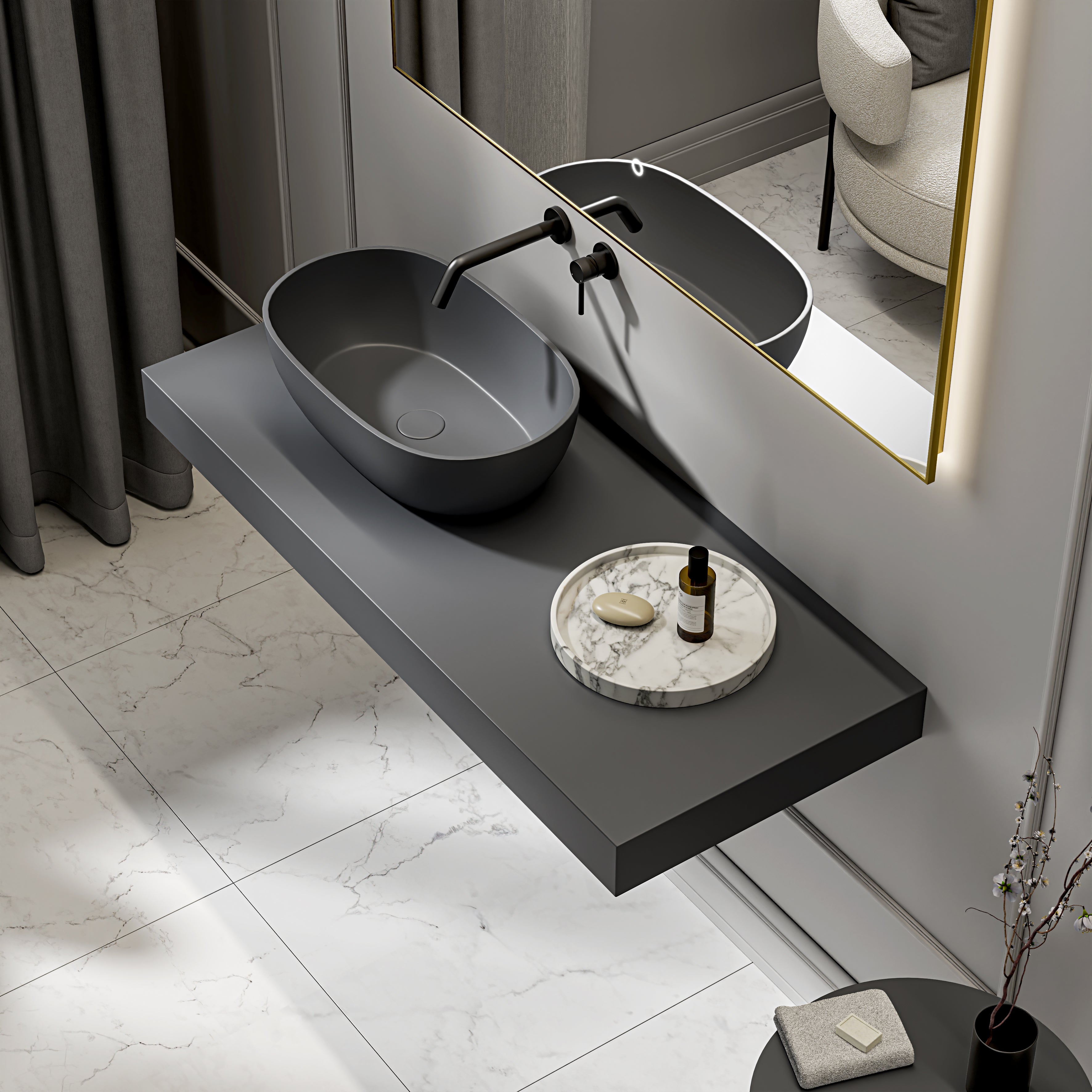 Bromley Slate Countertop Stone Basin 560mm