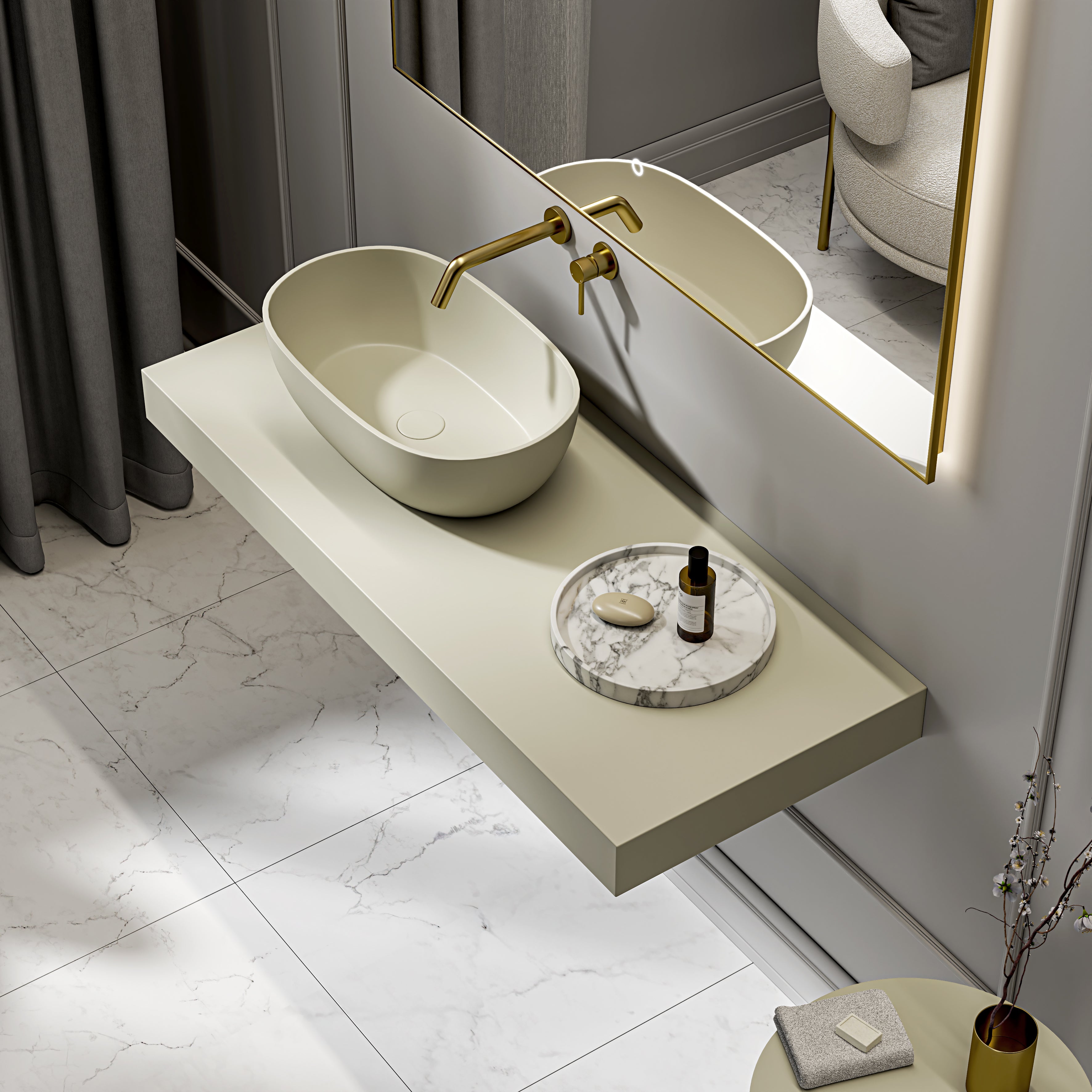 Bromley Sage Countertop Stone Basin 560mm