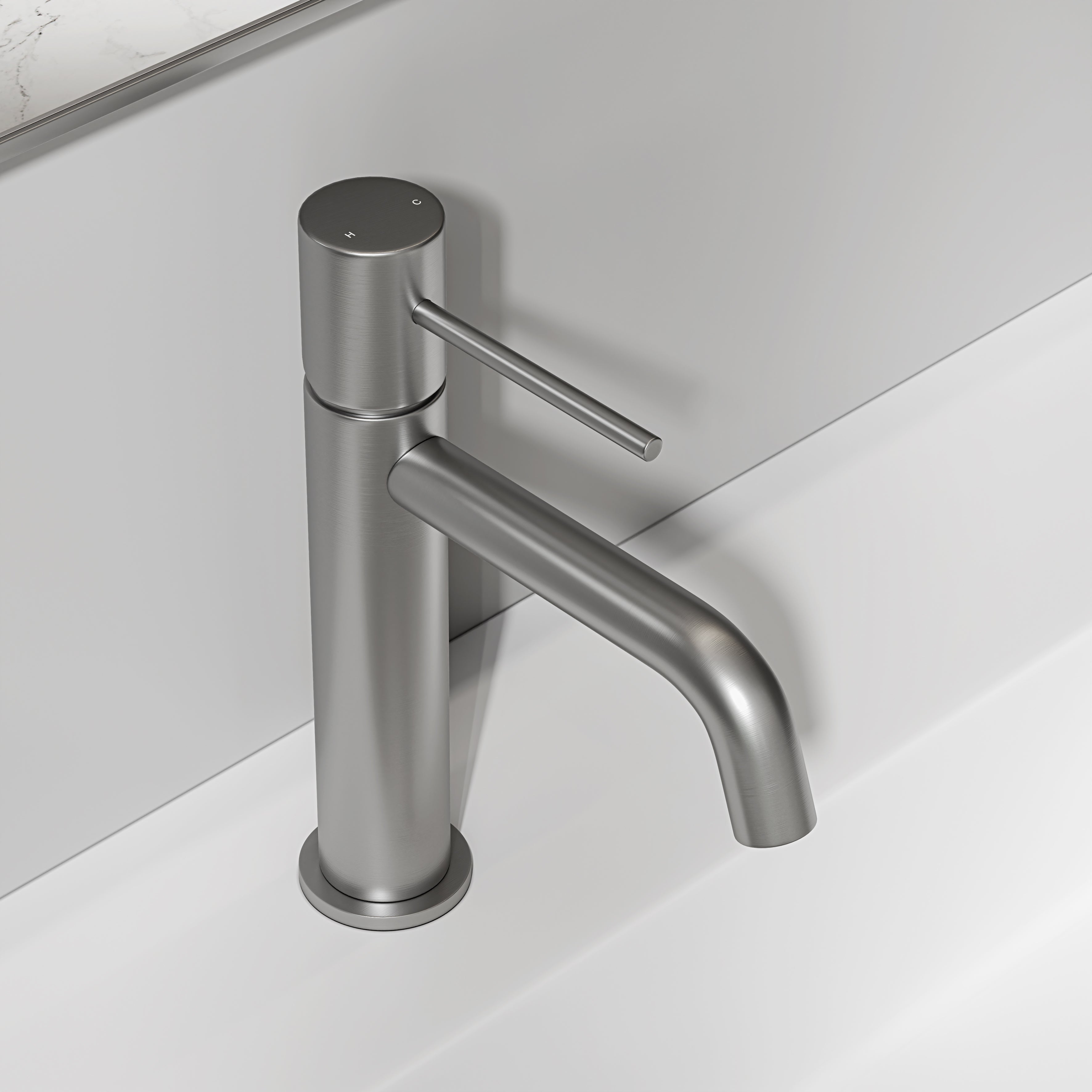 Nuvo Brushed Stainless Curved Spout Basin Mixer Tap