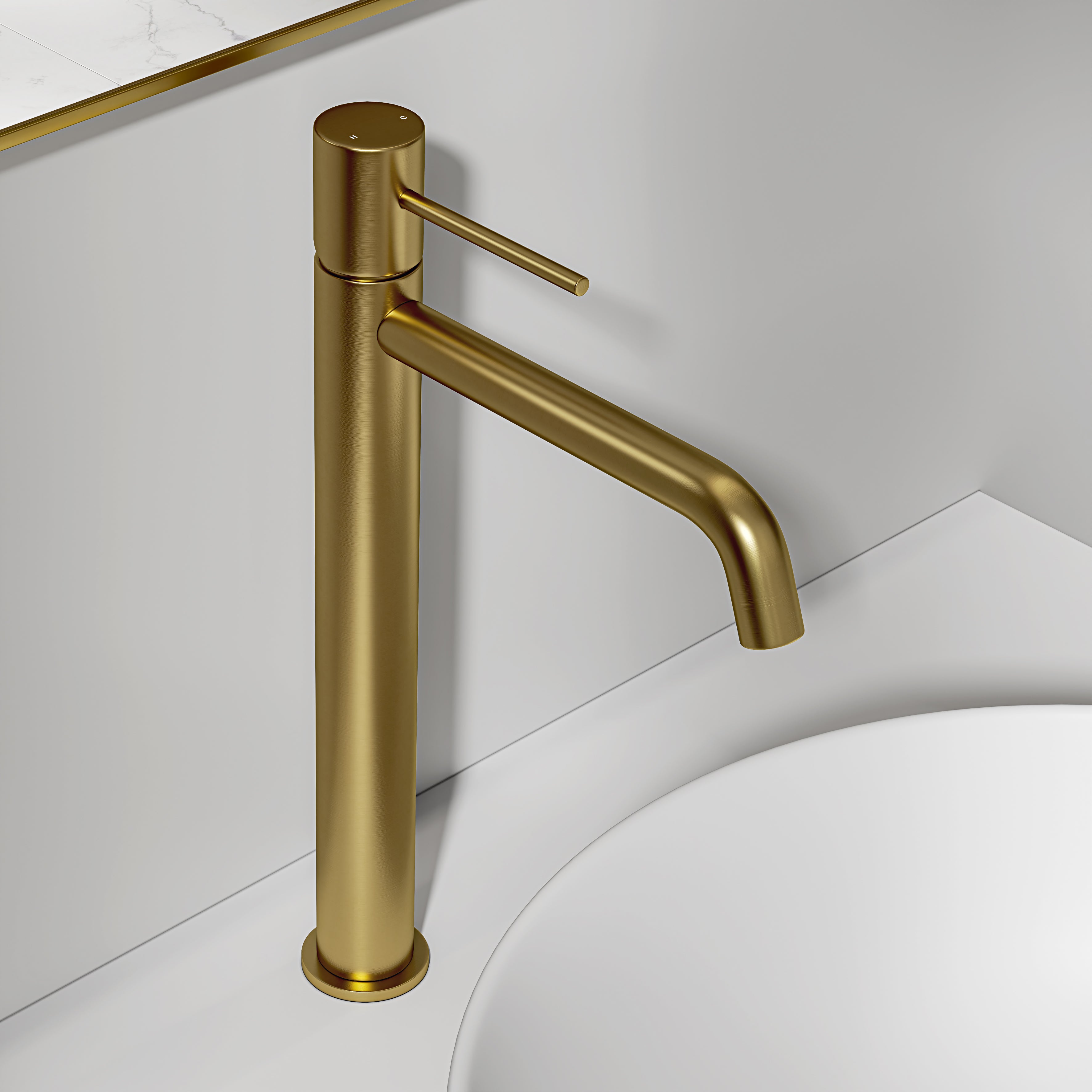 Nuvo Brushed Gold Tall Curved Spout Basin Mixer Tap