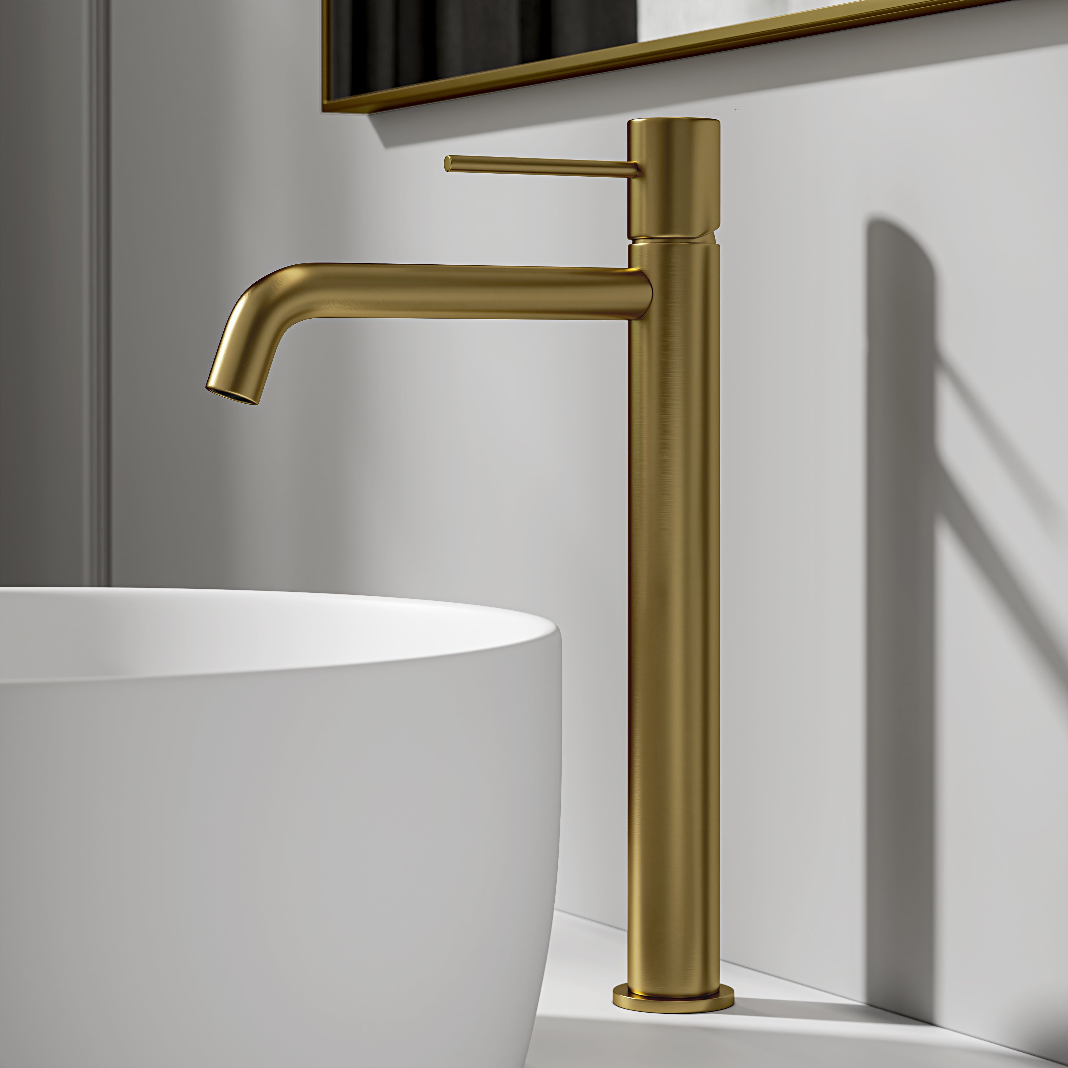 Nuvo Brushed Gold Tall Curved Spout Basin Mixer Tap