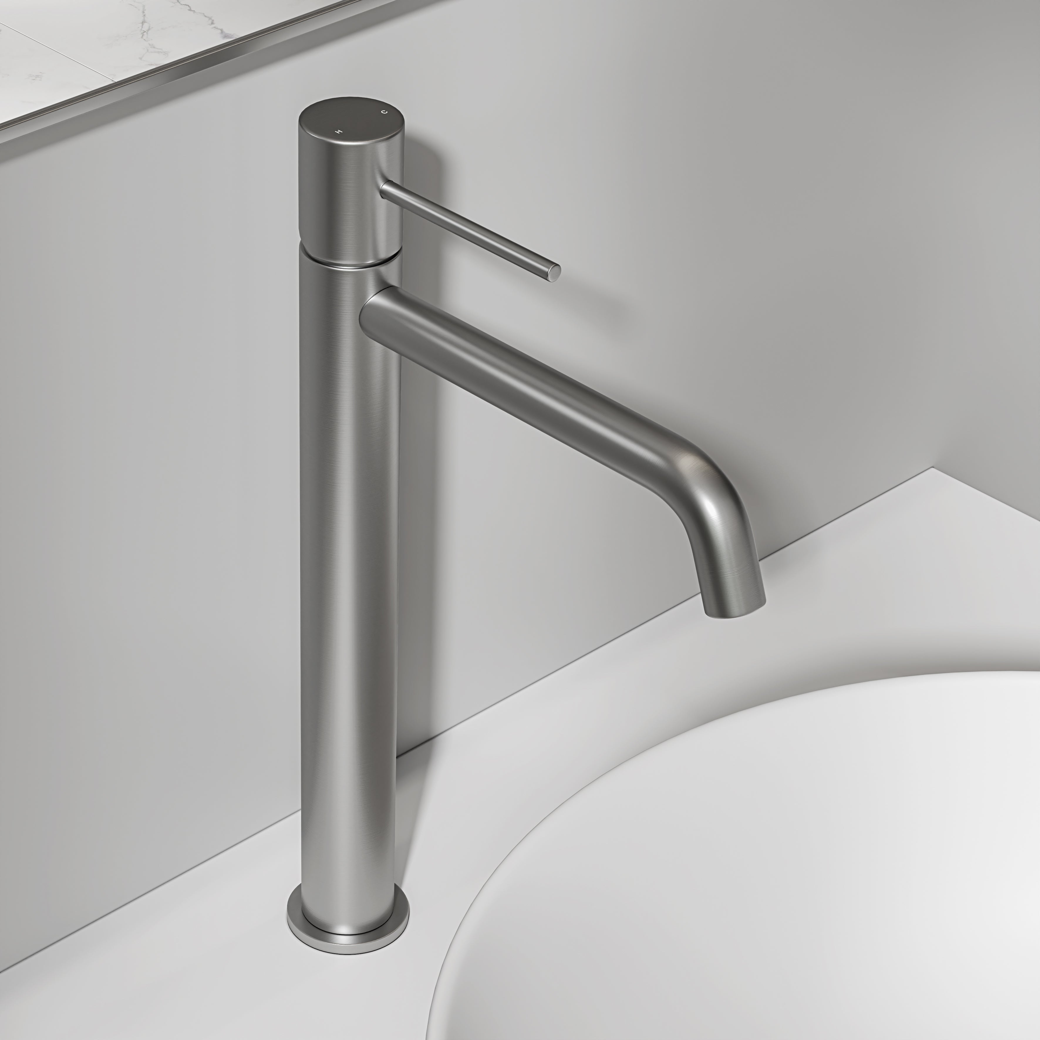 Nuvo Brushed Stainless Tall Curved Spout Basin Mixer Tap
