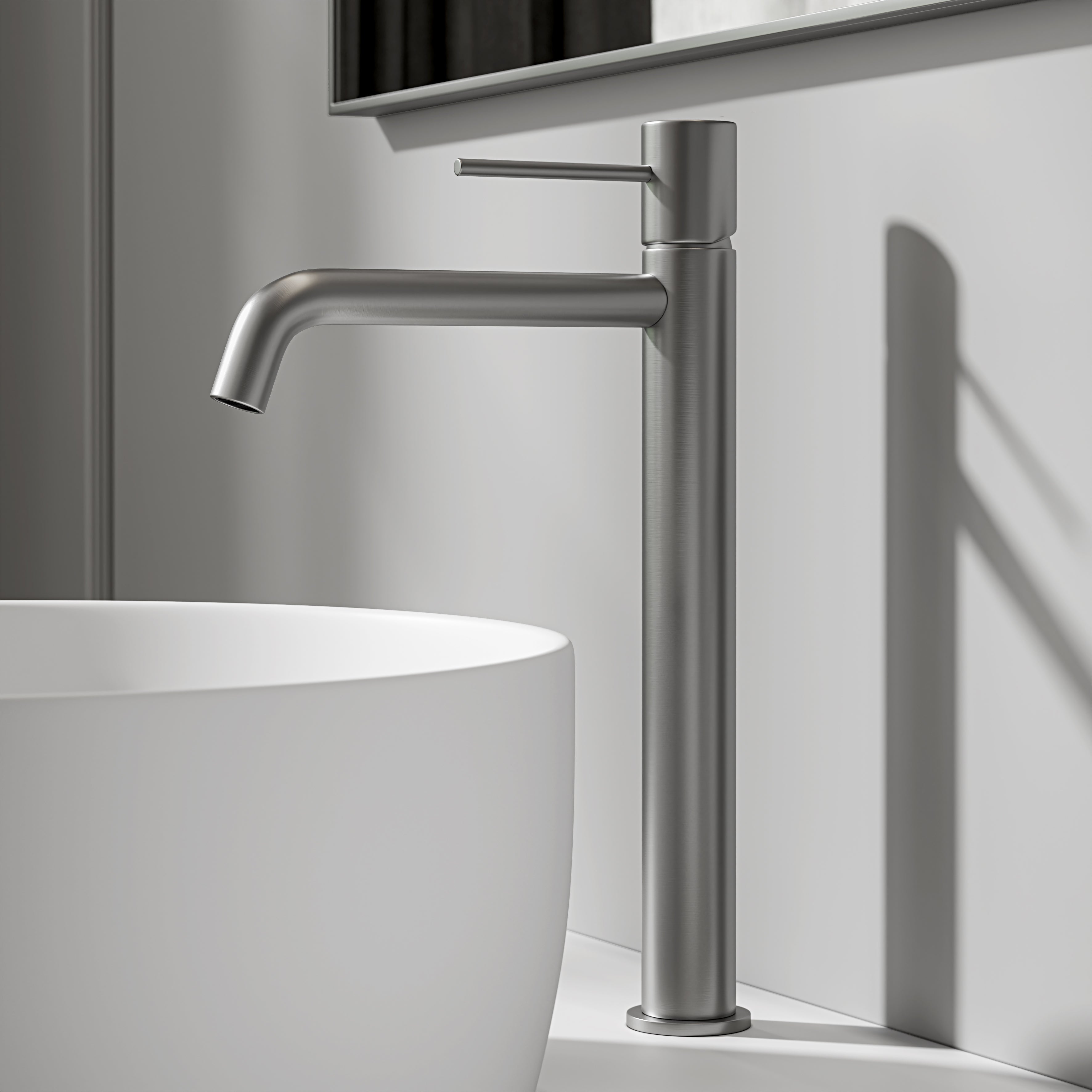 Nuvo Brushed Stainless Tall Curved Spout Basin Mixer Tap