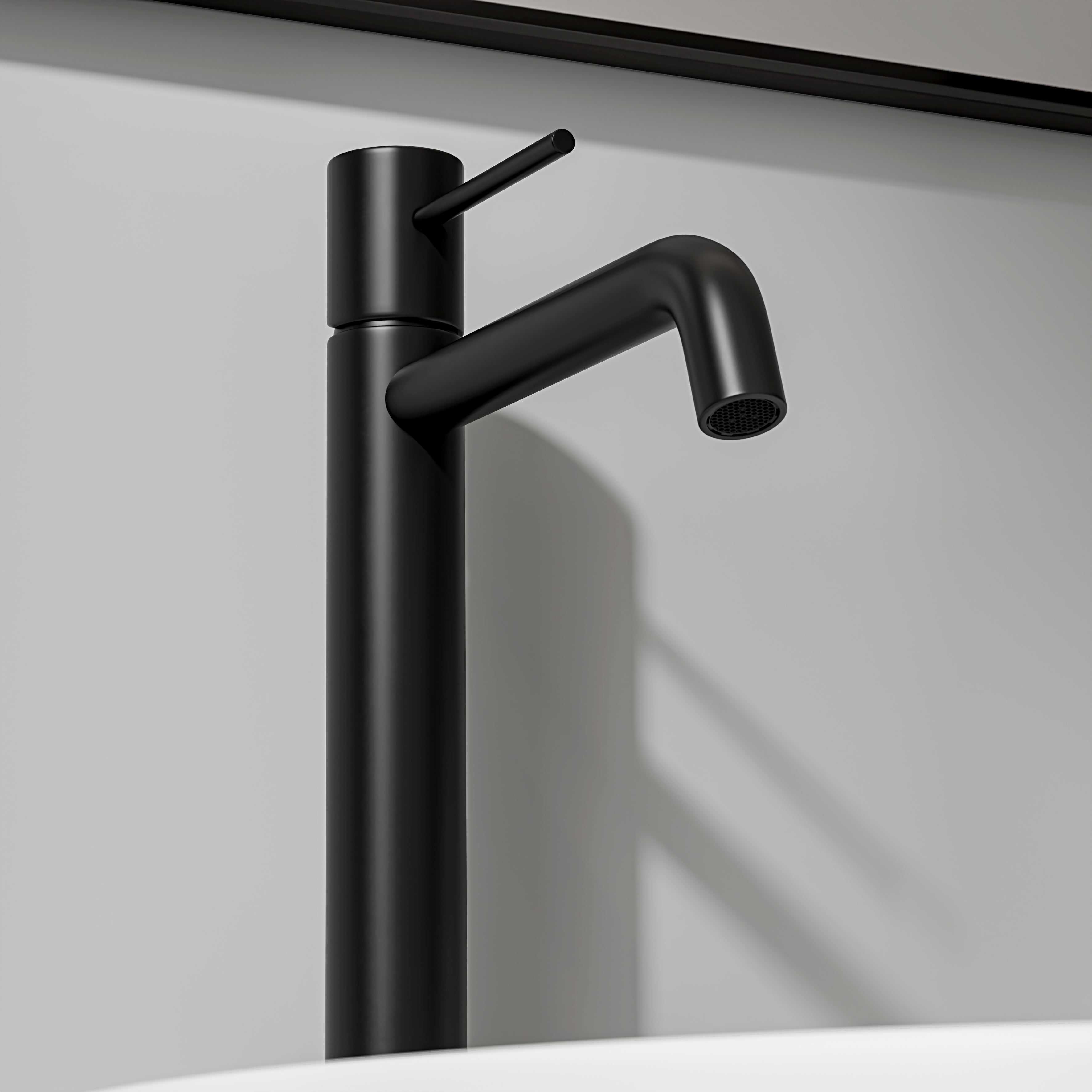 Nuvo Matte Black Tall Curved Spout Basin Mixer Tap