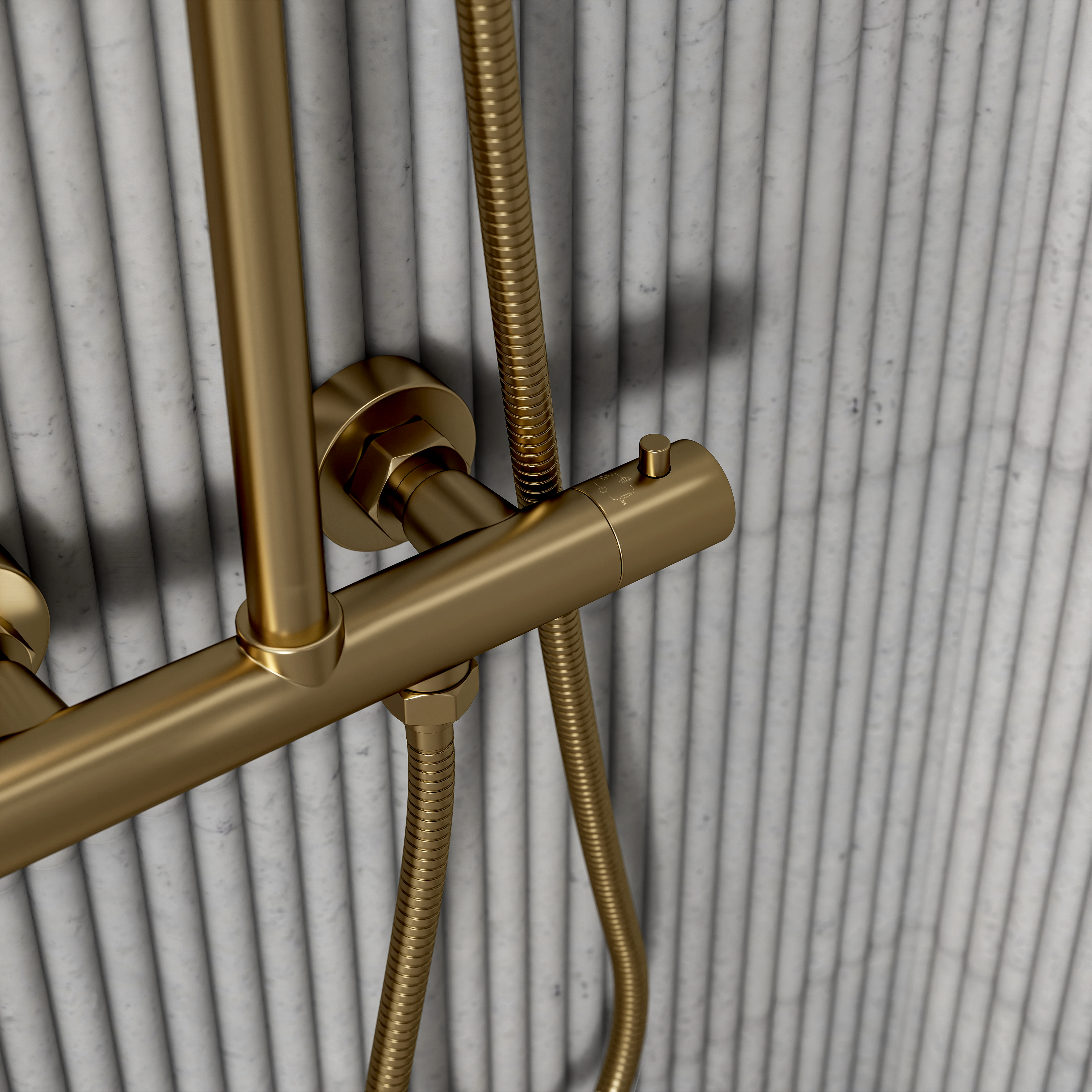 Moreno Brushed Gold Exposed Thermostatic Shower With Riser