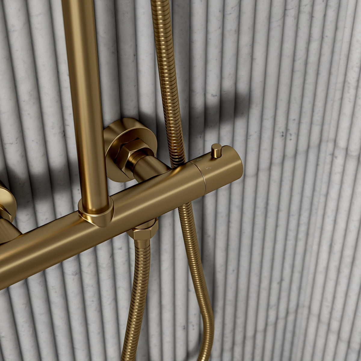 Moreno Brushed Gold Exposed Thermostatic Shower With Riser