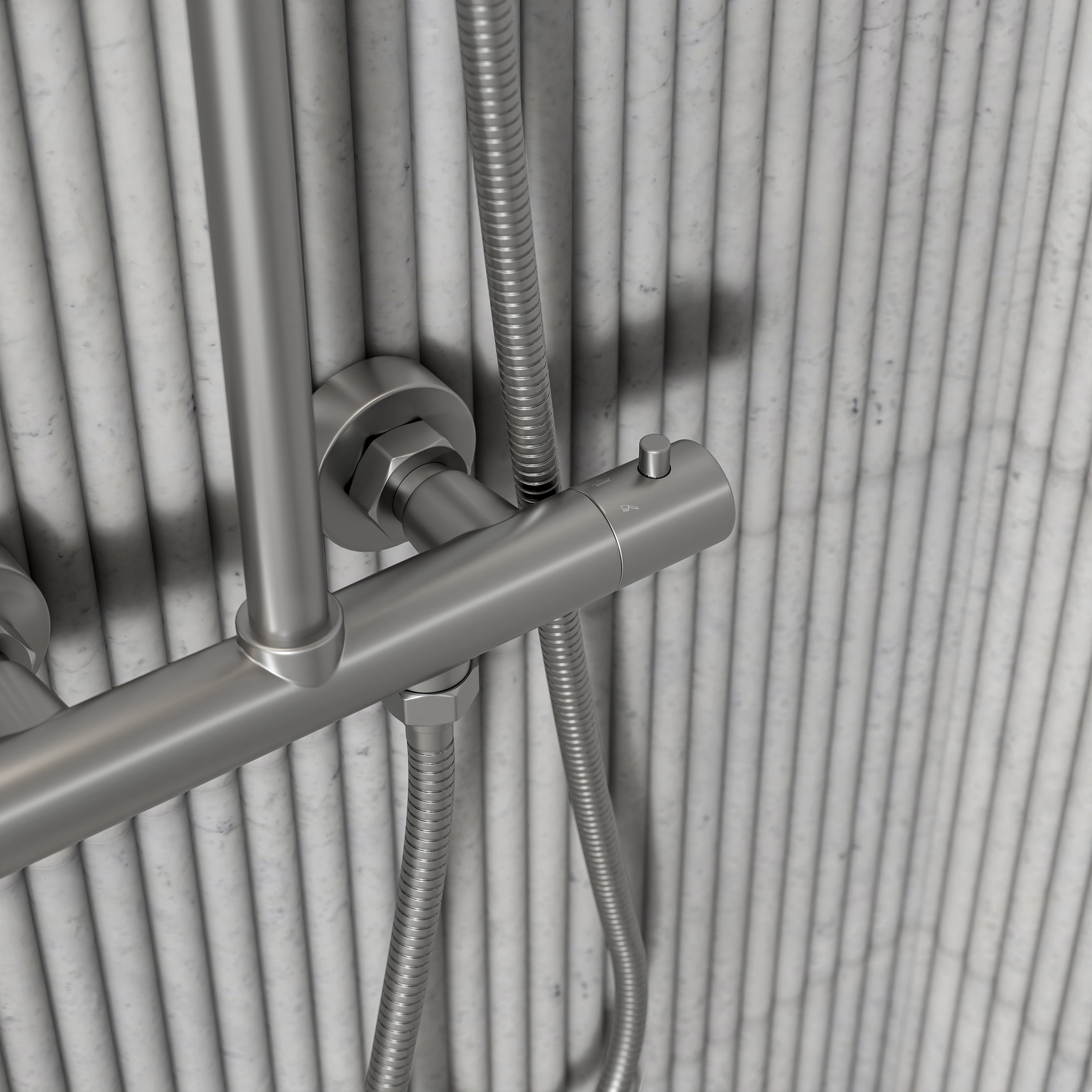 Moreno Brushed Stainless Exposed Thermostatic Shower With Riser