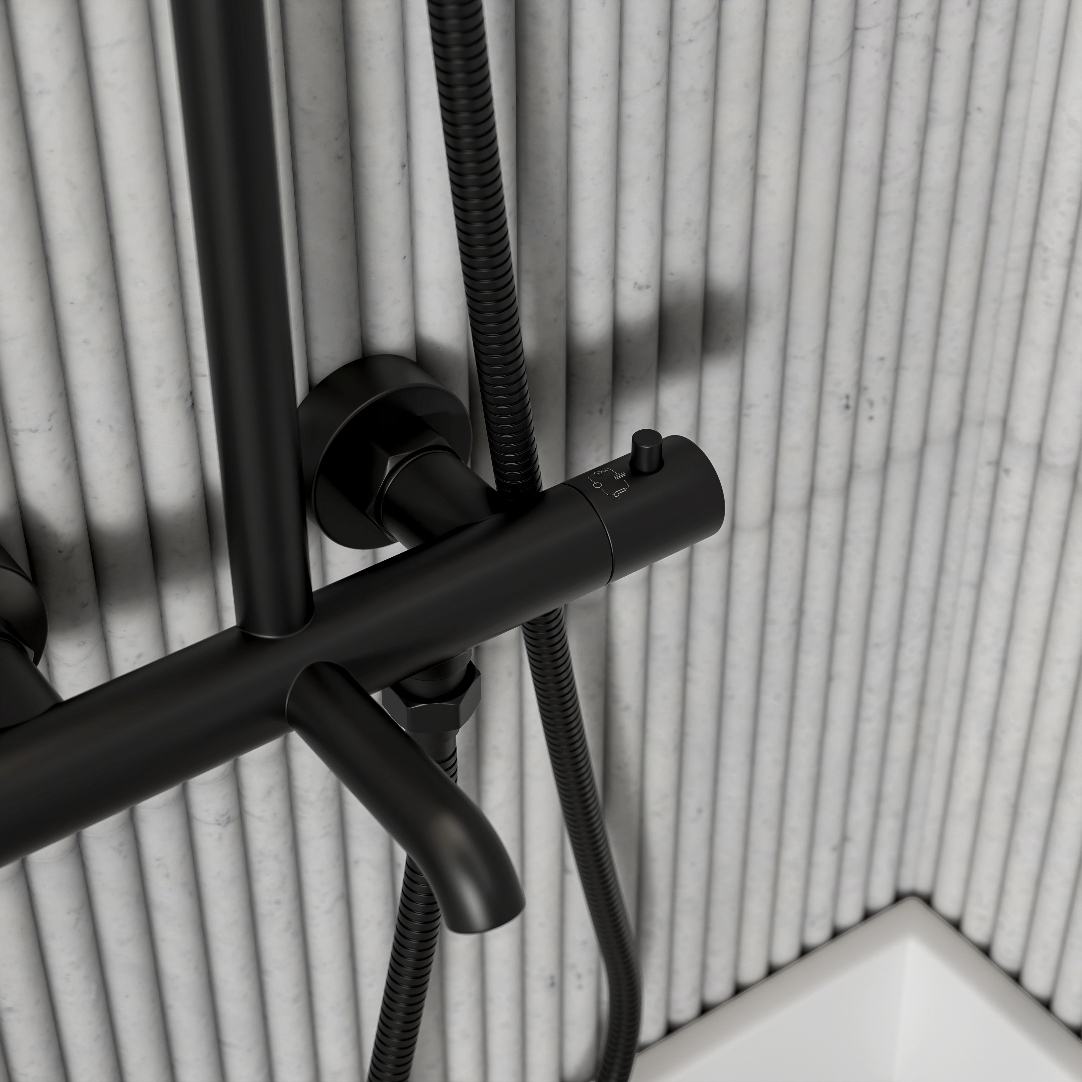 Moreno Matte Black Exposed Thermostatic 3-Way Shower