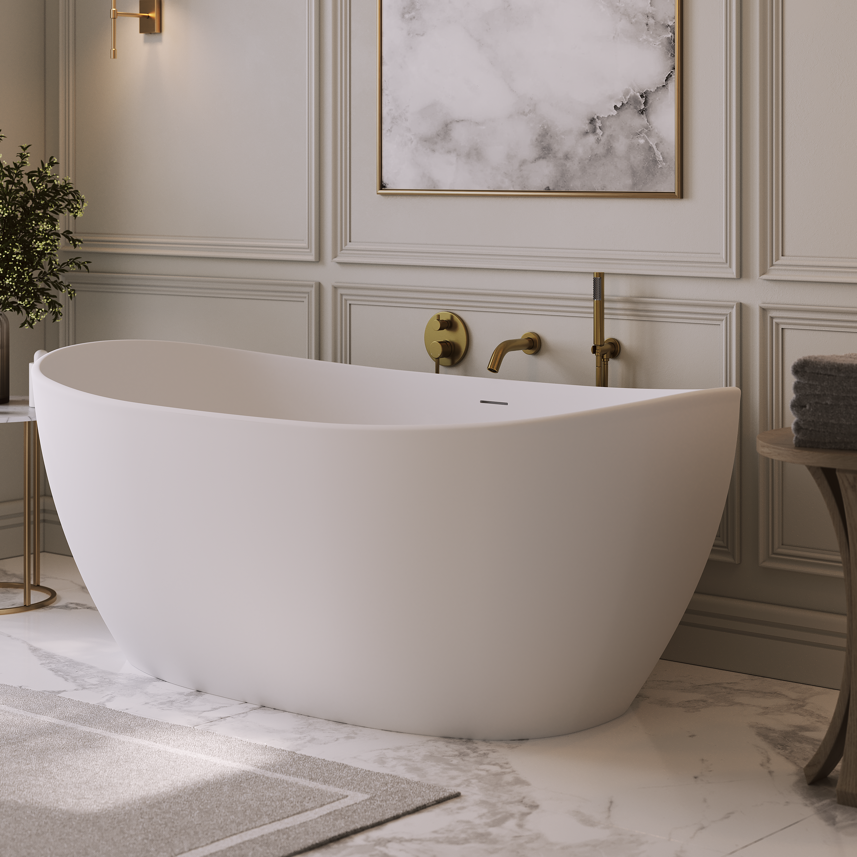 Sloane White Freestanding Stone Bath 1650mm