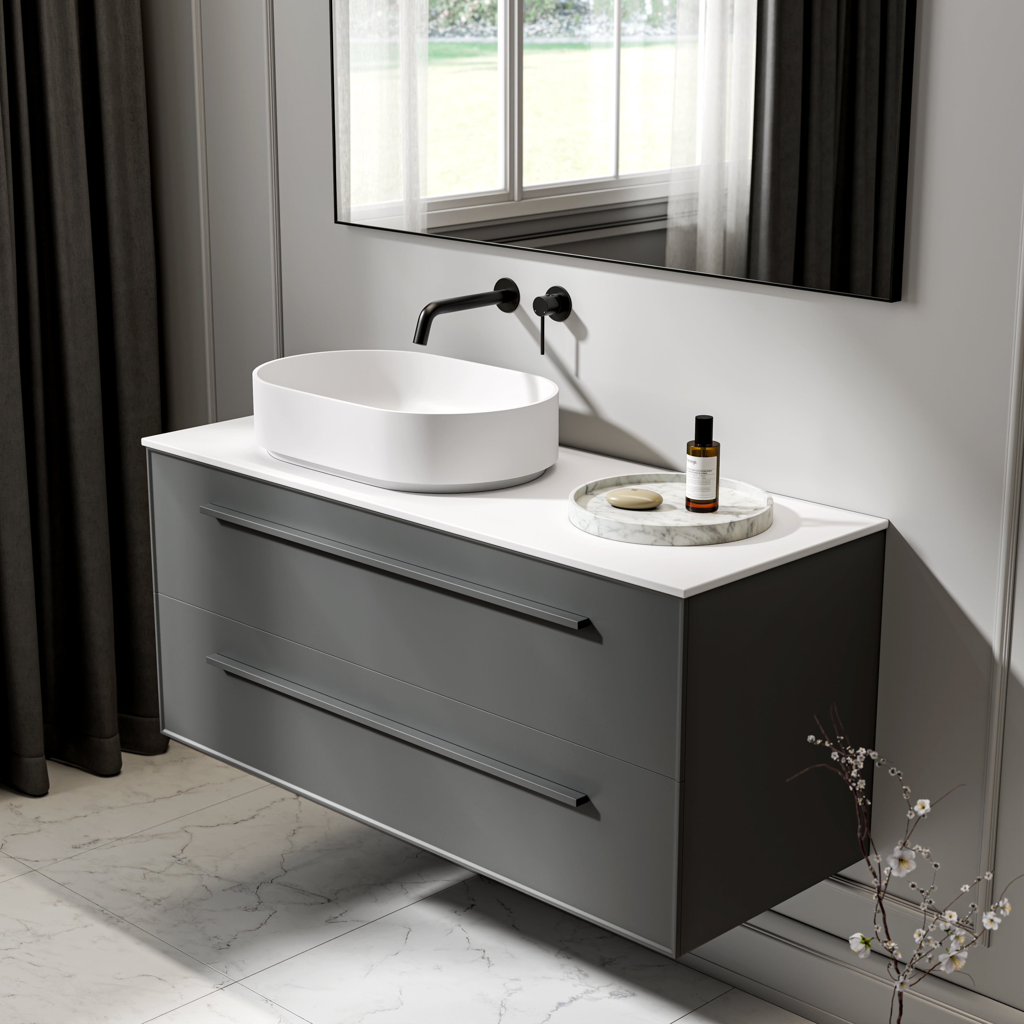 Farringdon Vanity Unit with Stone Countertop (Matte Anthracite 1200mm)