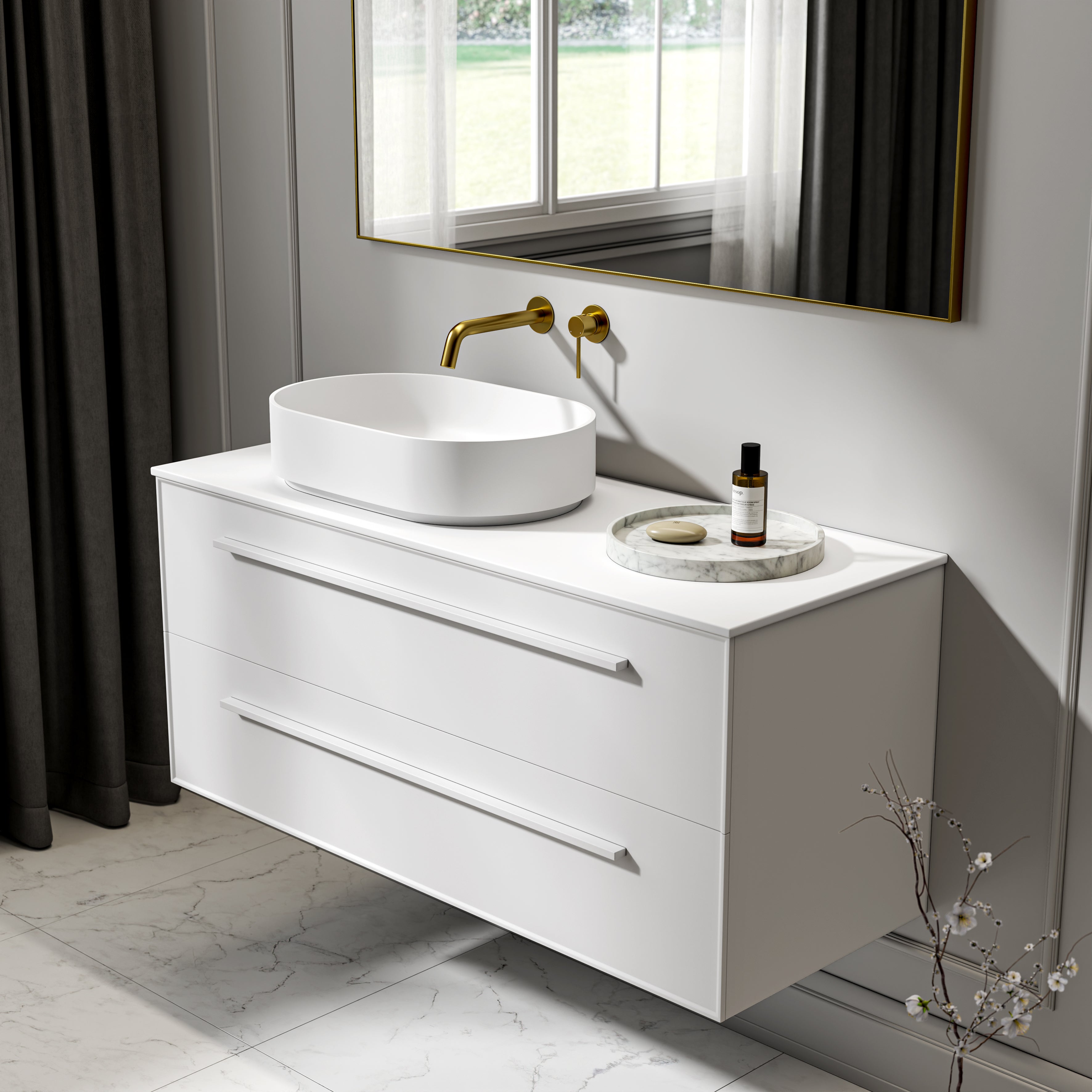 Farringdon Vanity Unit with Stone Countertop (Matte White 1200mm)