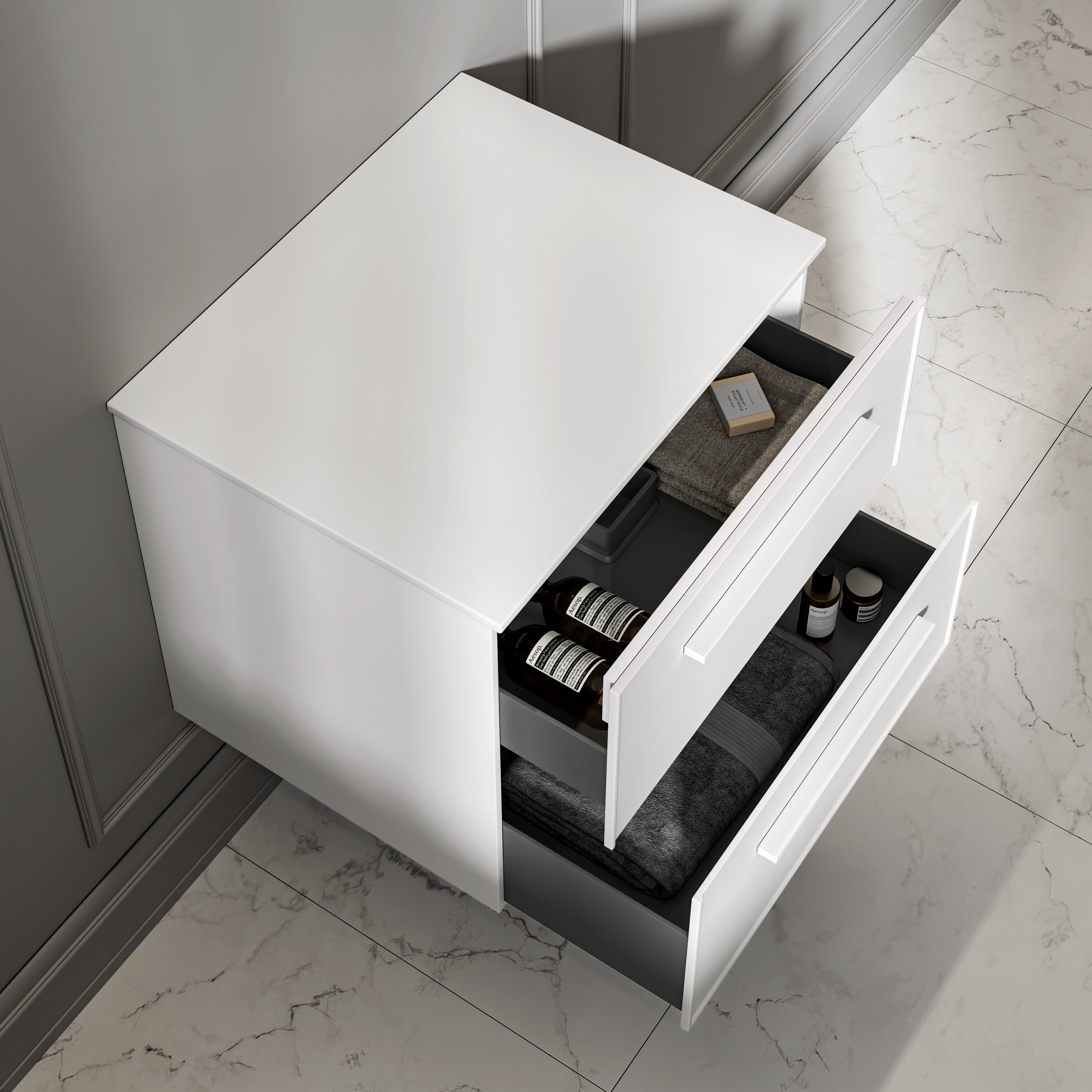 Farringdon Vanity Unit with Stone Countertop (Matte White 600mm)