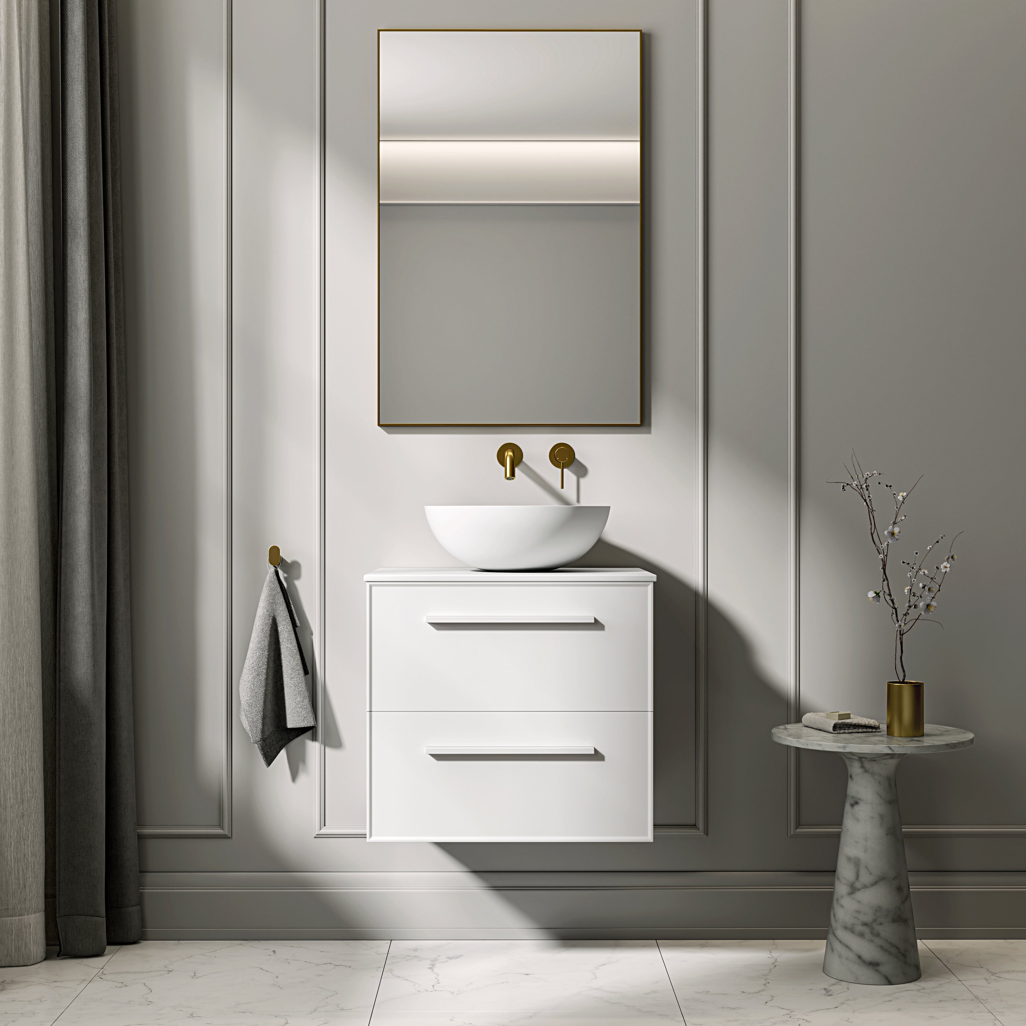Farringdon Vanity Unit with Stone Countertop (Matte White 600mm)