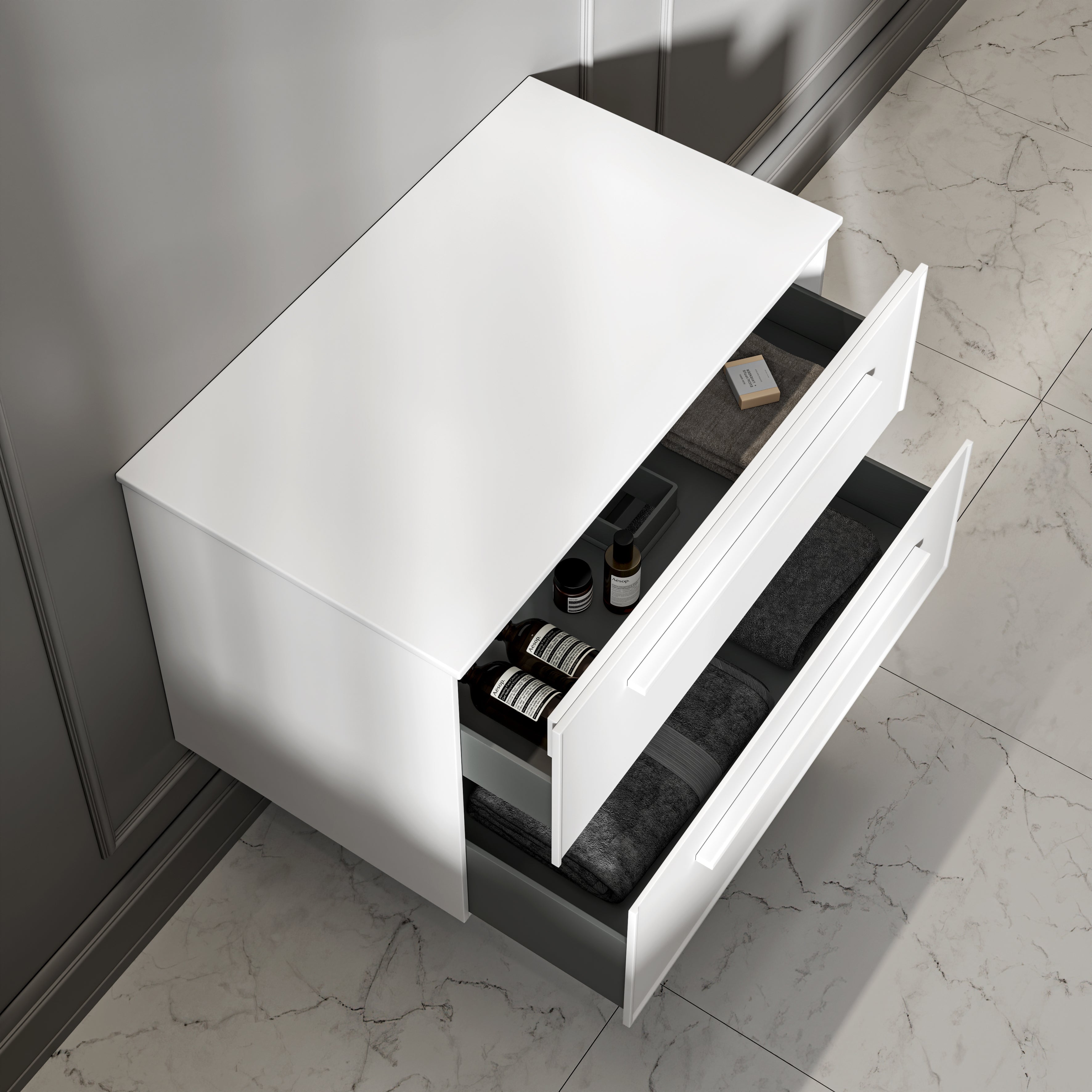 Farringdon Vanity Unit with Stone Countertop (Matte White 800mm)