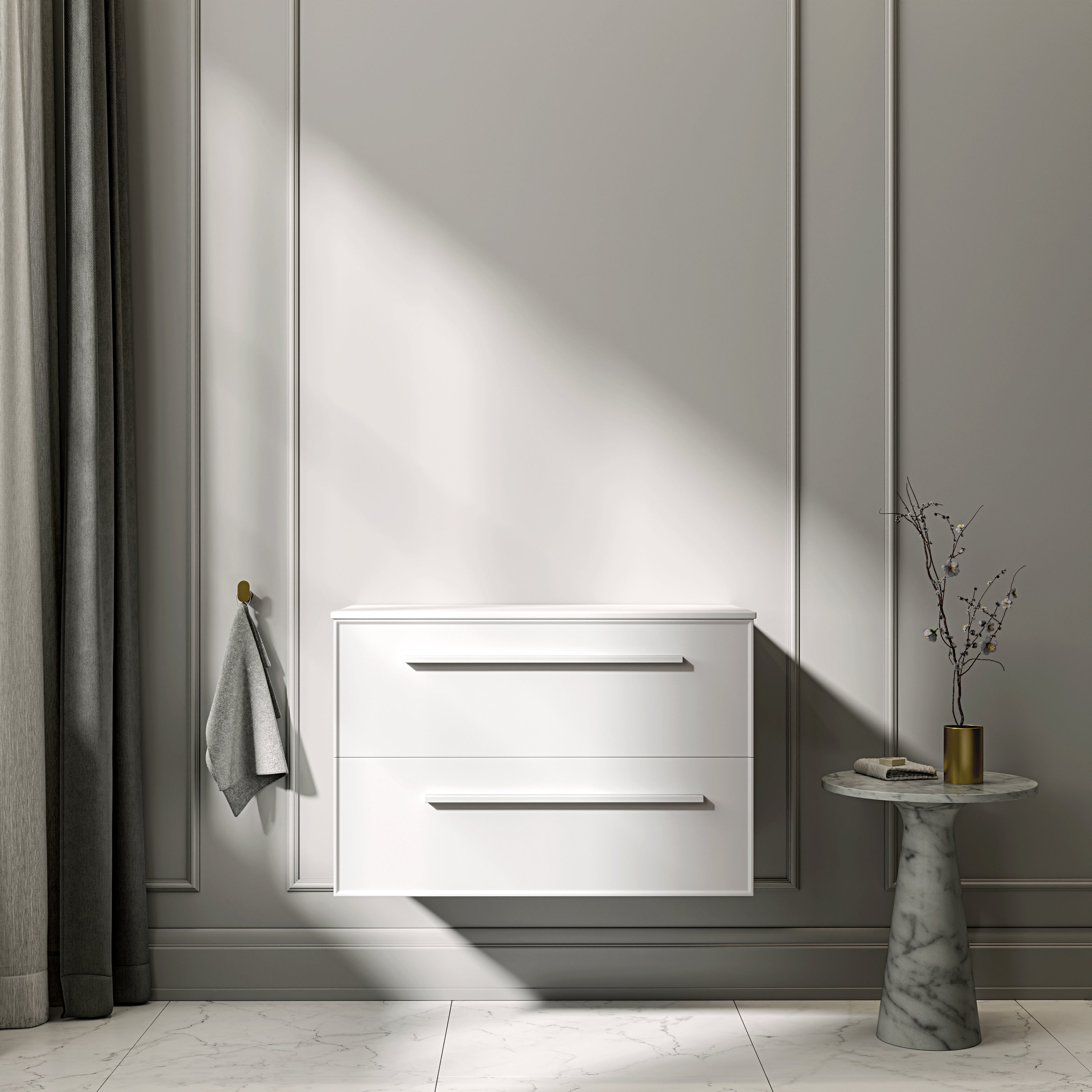 Farringdon Vanity Unit with Stone Countertop (Matte White 800mm)