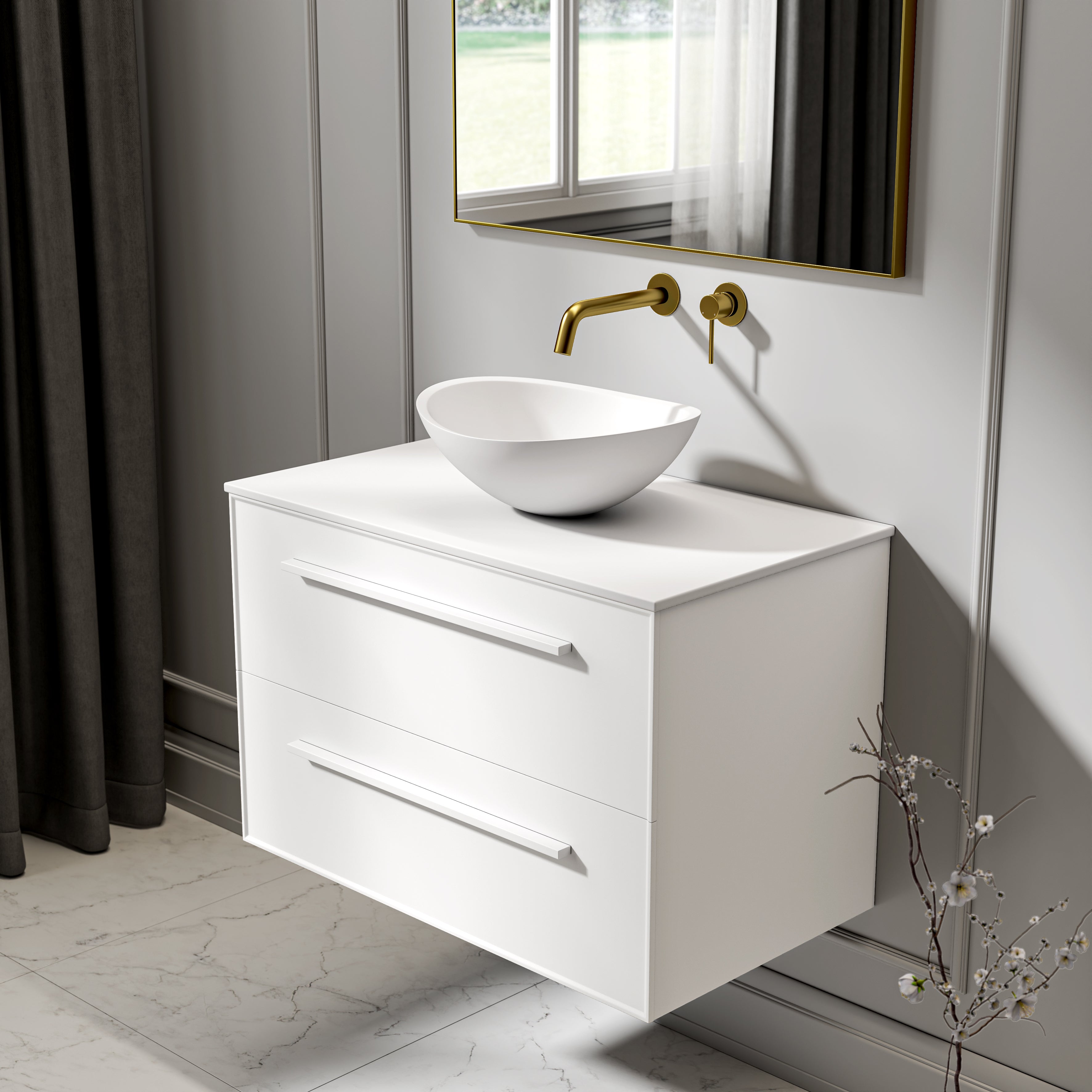 Farringdon Vanity Unit with Stone Countertop (Matte White 800mm)