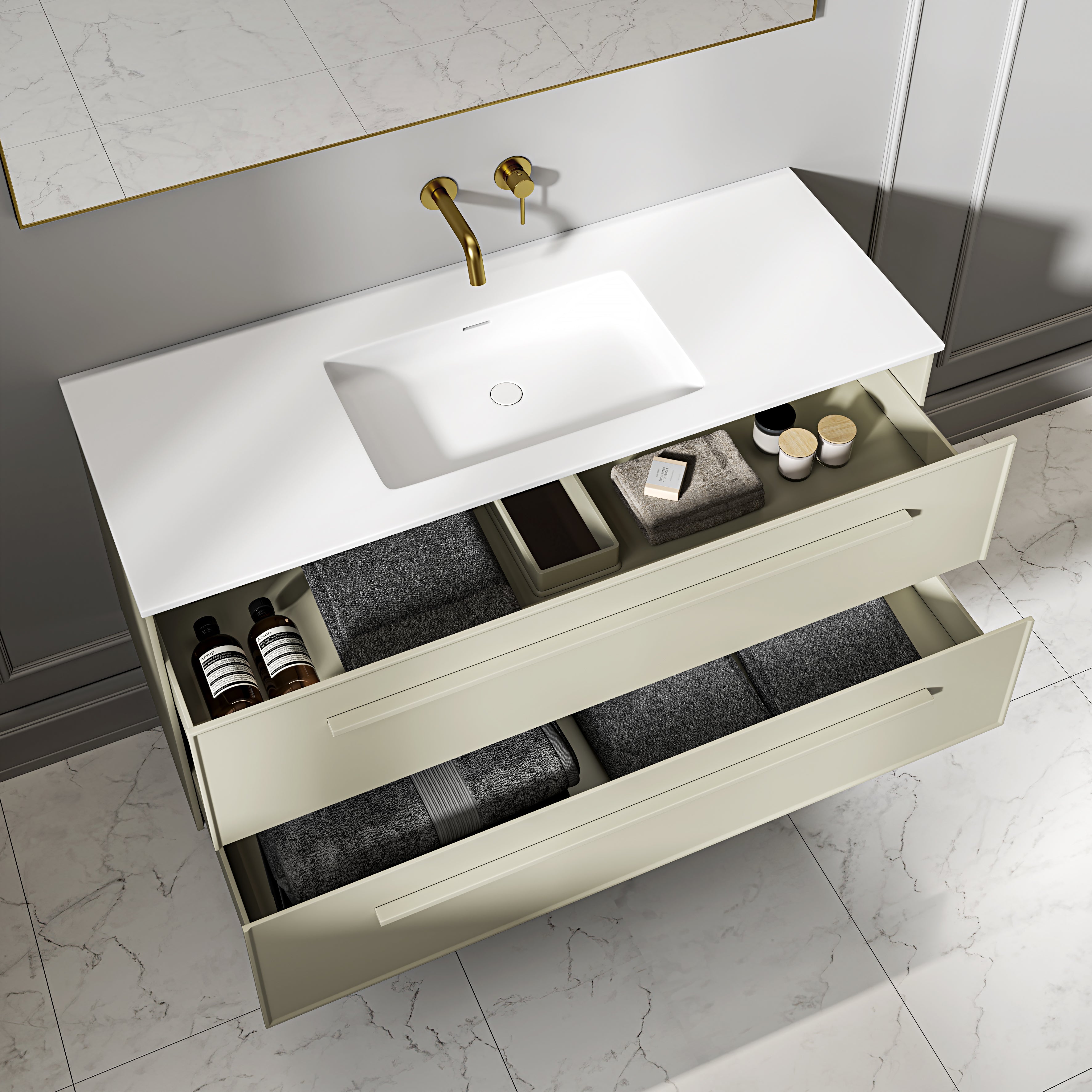 Farringdon Vanity Unit with Stone Basin (Matte Olive 1200mm)