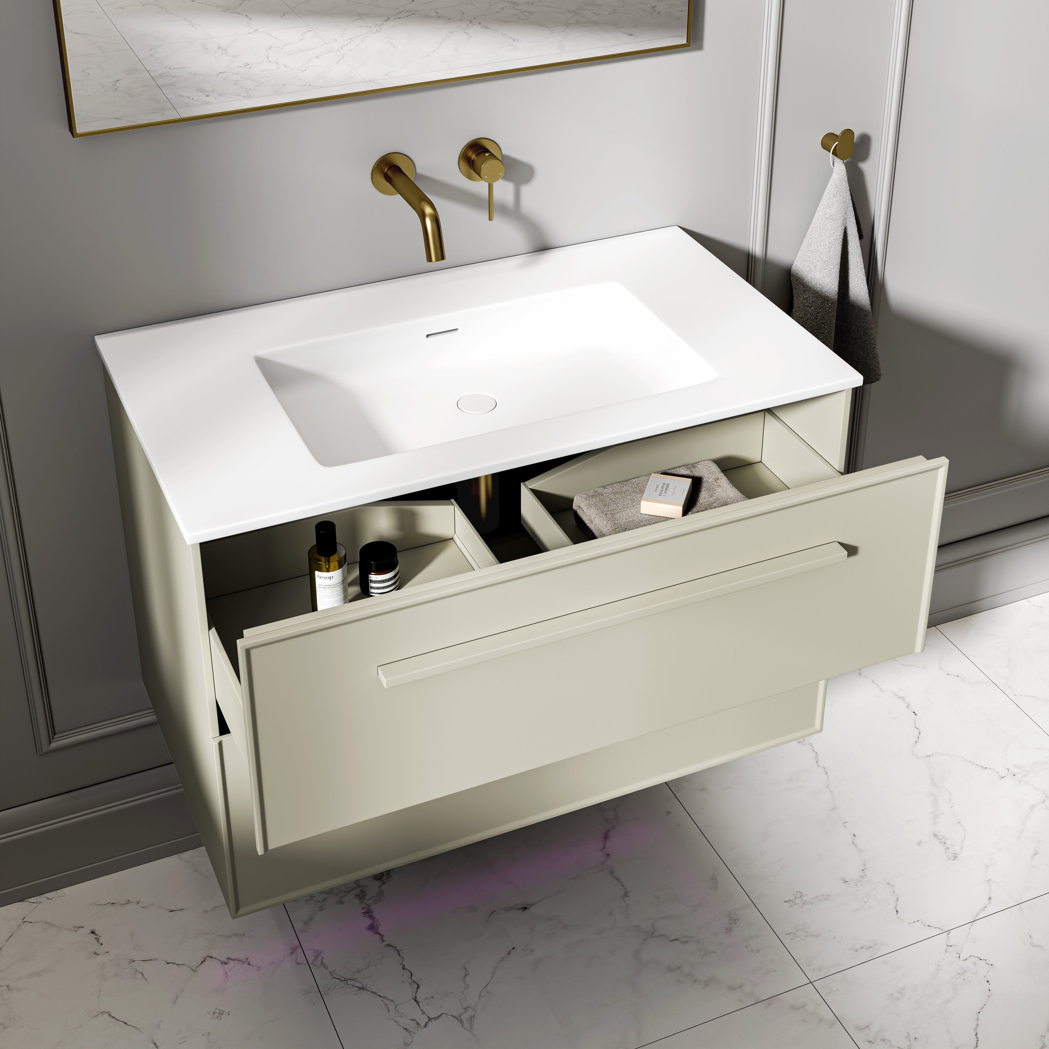 Farringdon Vanity Unit with Stone Basin (Matte Olive 800mm)