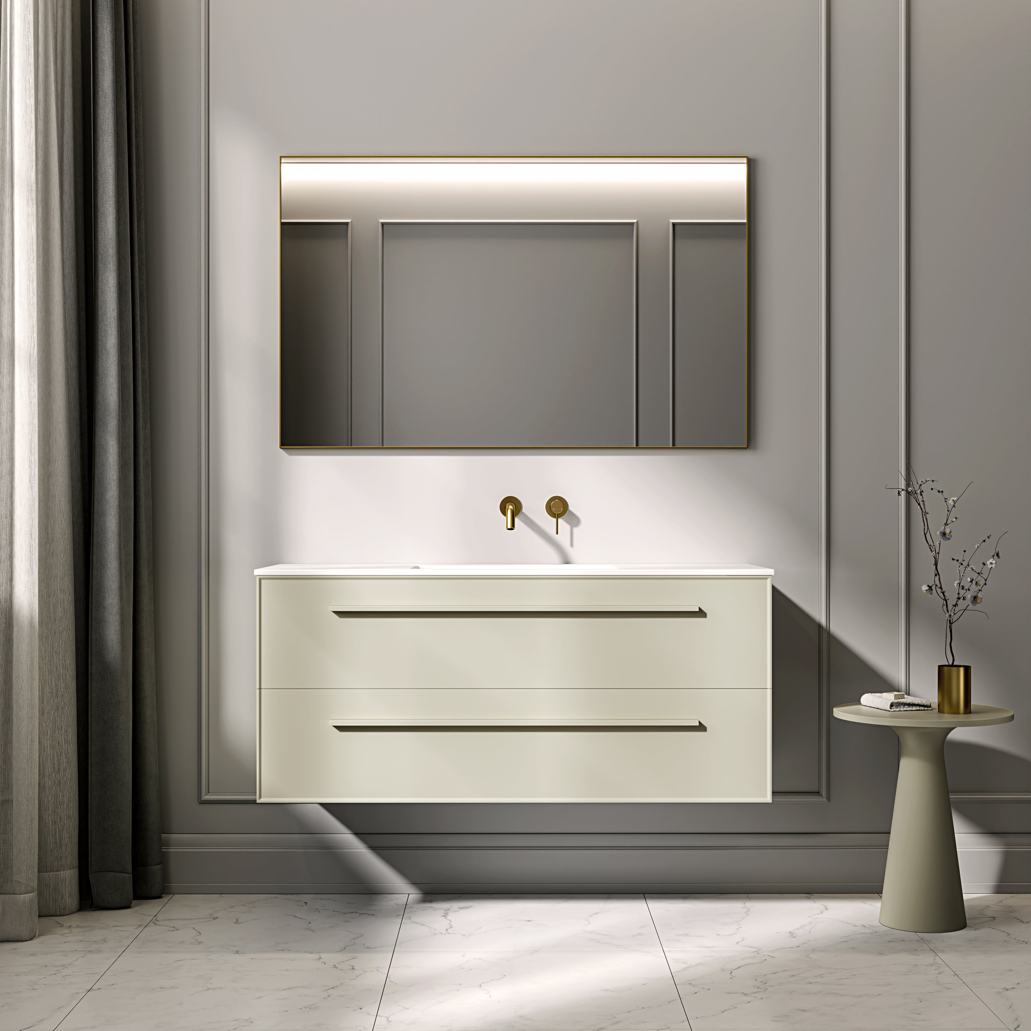 Farringdon Vanity Unit with Stone Basin (Matte Olive 1200mm)