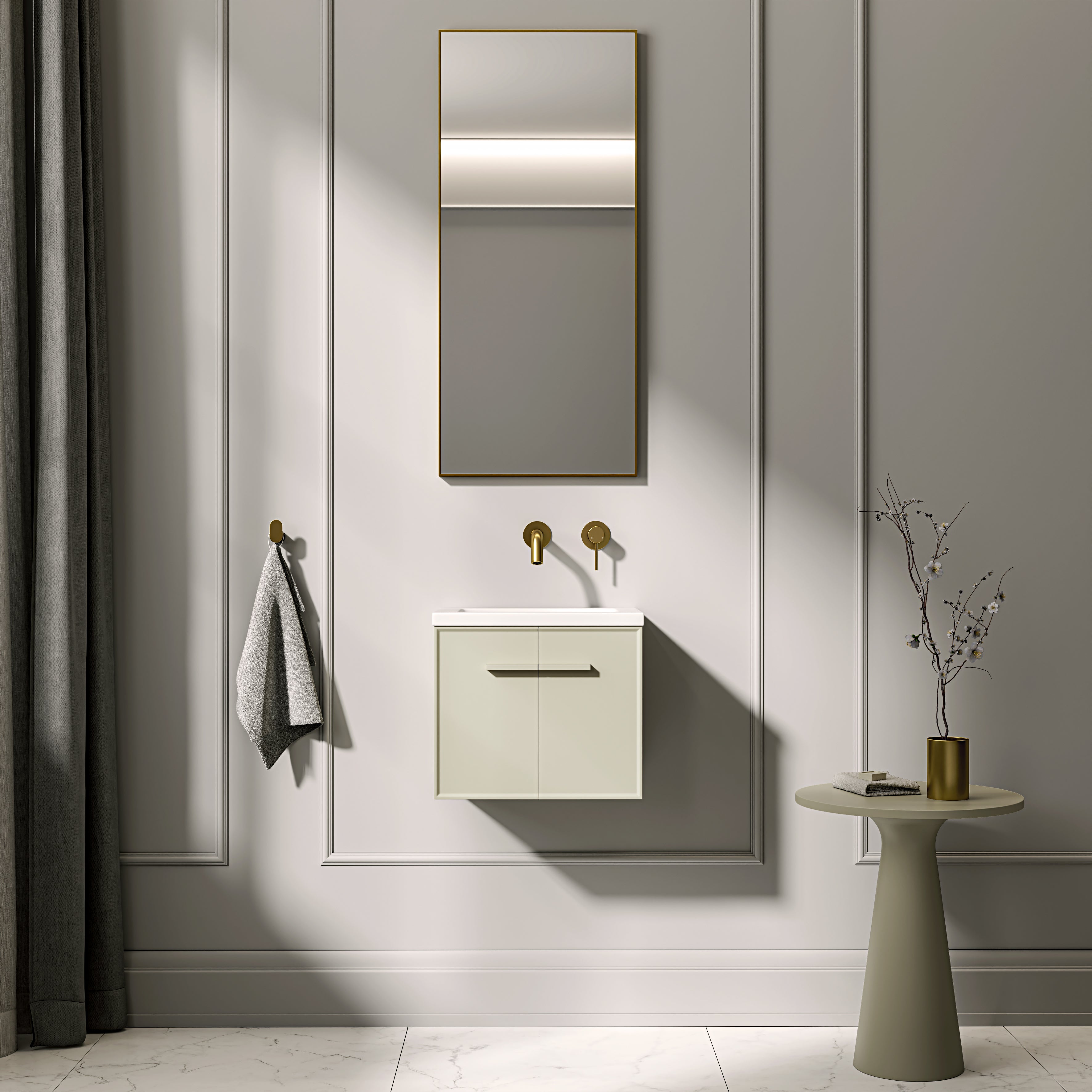 Farringdon Mini Cloakroom Vanity Unit with Stone Basin (Matte Olive 400mm)