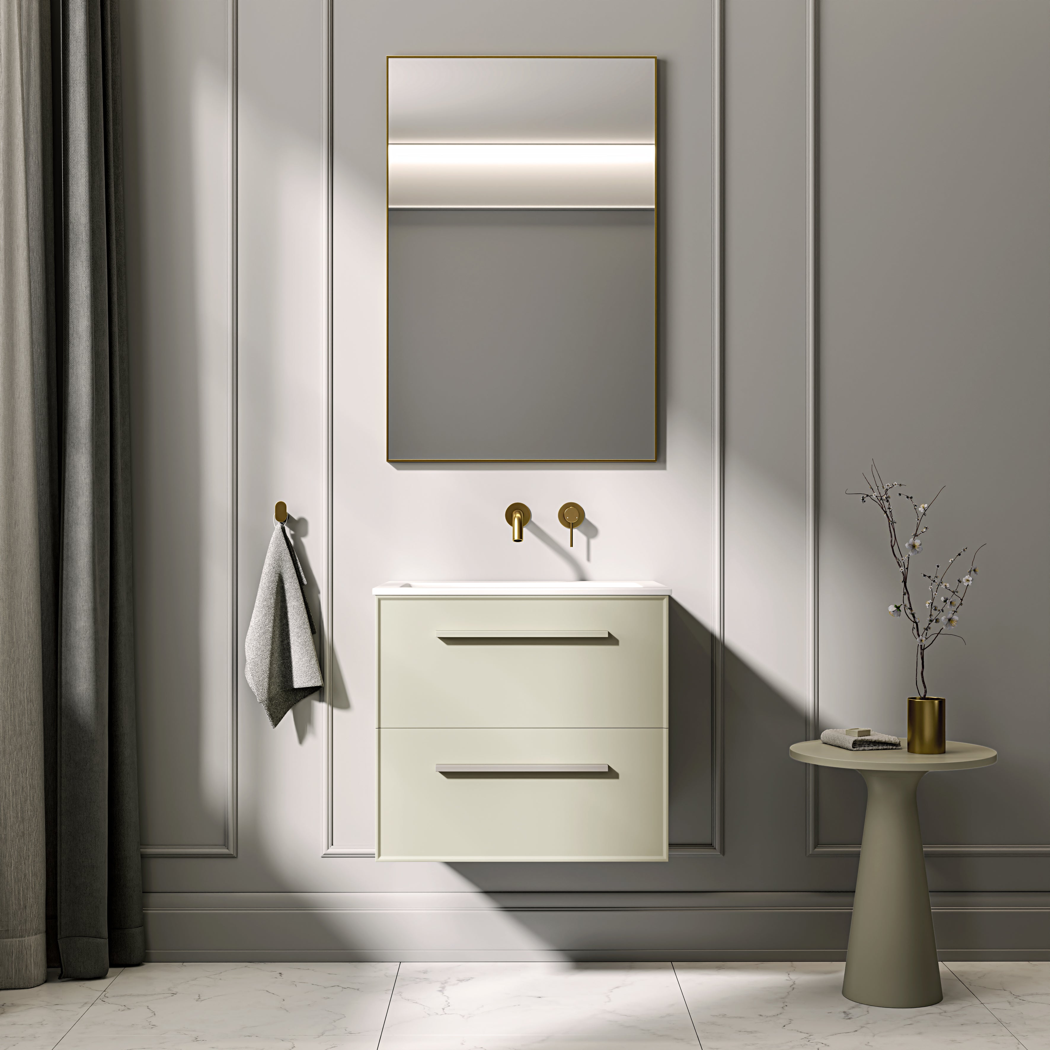 Farringdon Vanity Unit with Stone Basin (Matte Olive 600mm)