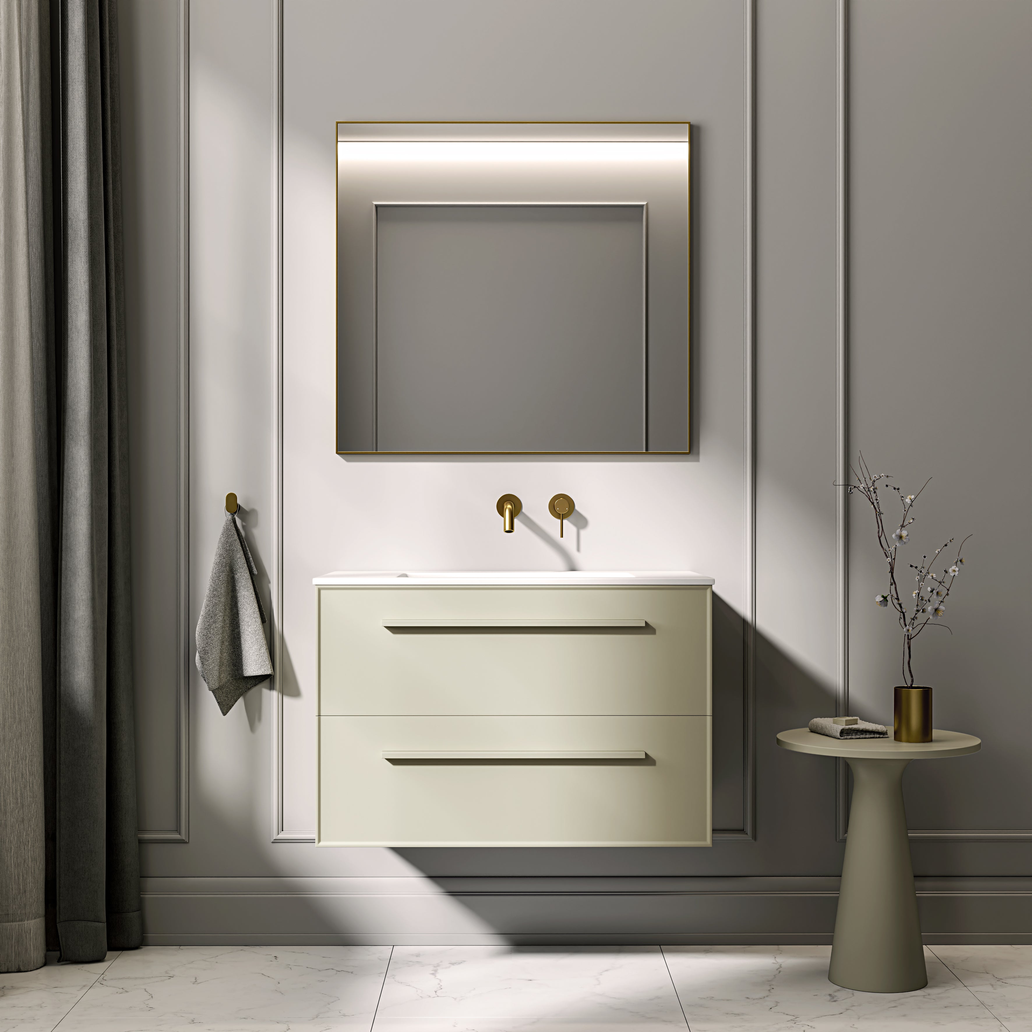 Farringdon Vanity Unit with Stone Basin (Matte Olive 800mm)